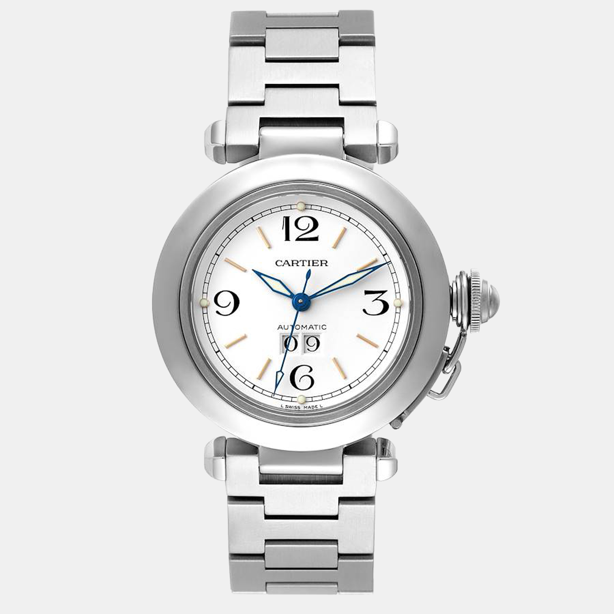 Cartier white stainless steel pasha c w31074m7 men's wristwatch 35 mm