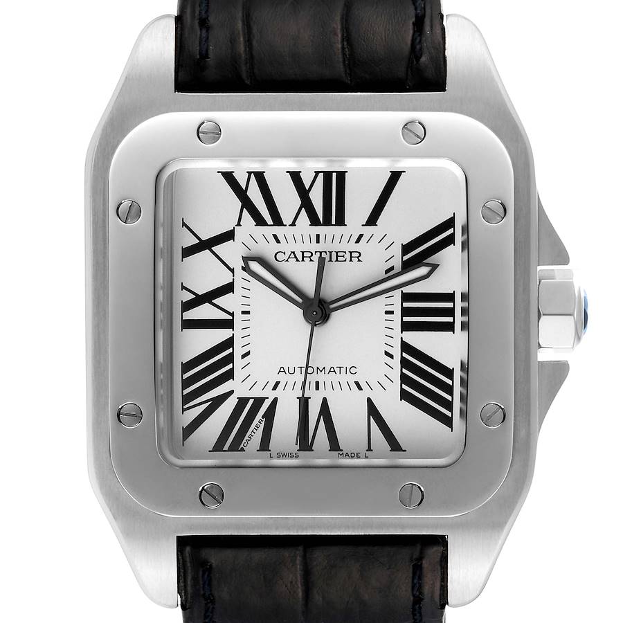 Cartier Silver Stainless Steel Santos 100 W20073X8 Automatic Men's Wristwatch 38 Mm