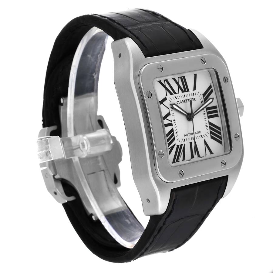 Cartier Silver Stainless Steel Santos 100 W20073X8 Automatic Men's Wristwatch 38 Mm