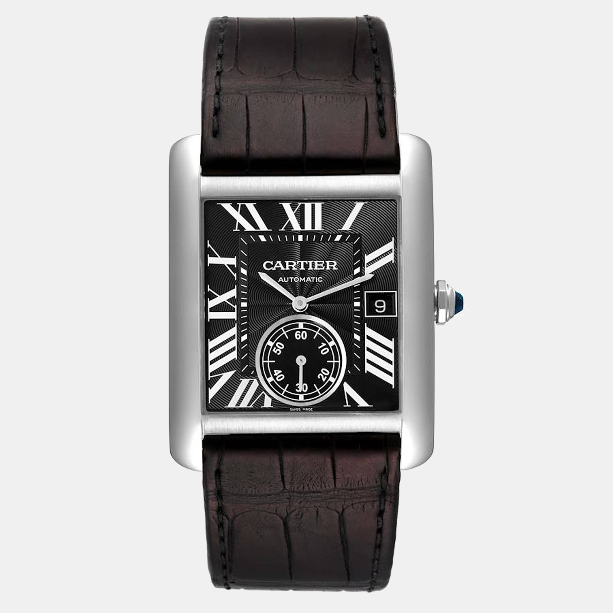 Cartier Black Stainless Steel Tank MC W5330004 Men's Wristwatch 44 Mm