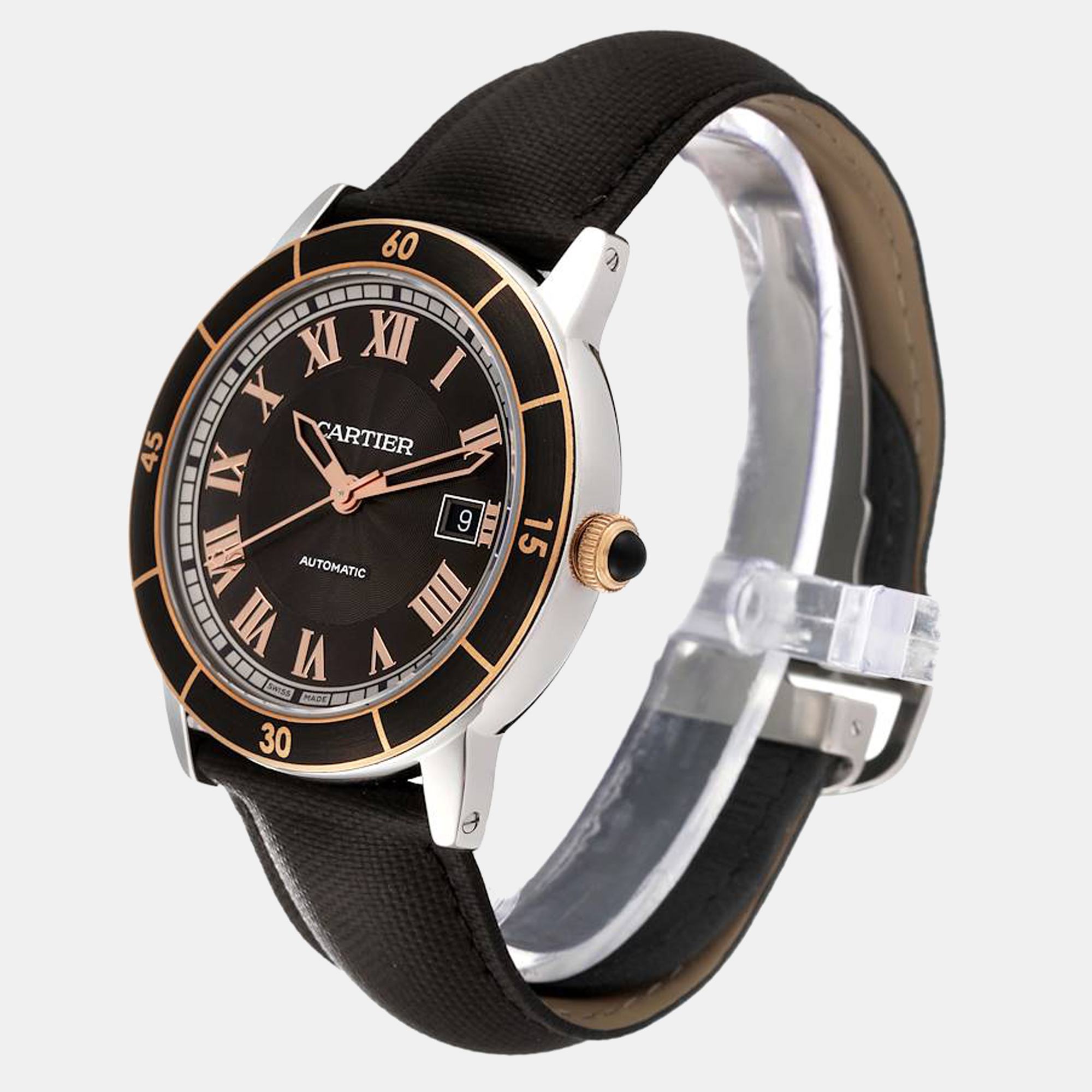 Cartier Black 18K Rose Gold And Stainless Steel Ronde Croisiere W2RN0005 Men's Wristwatch 42 Mm