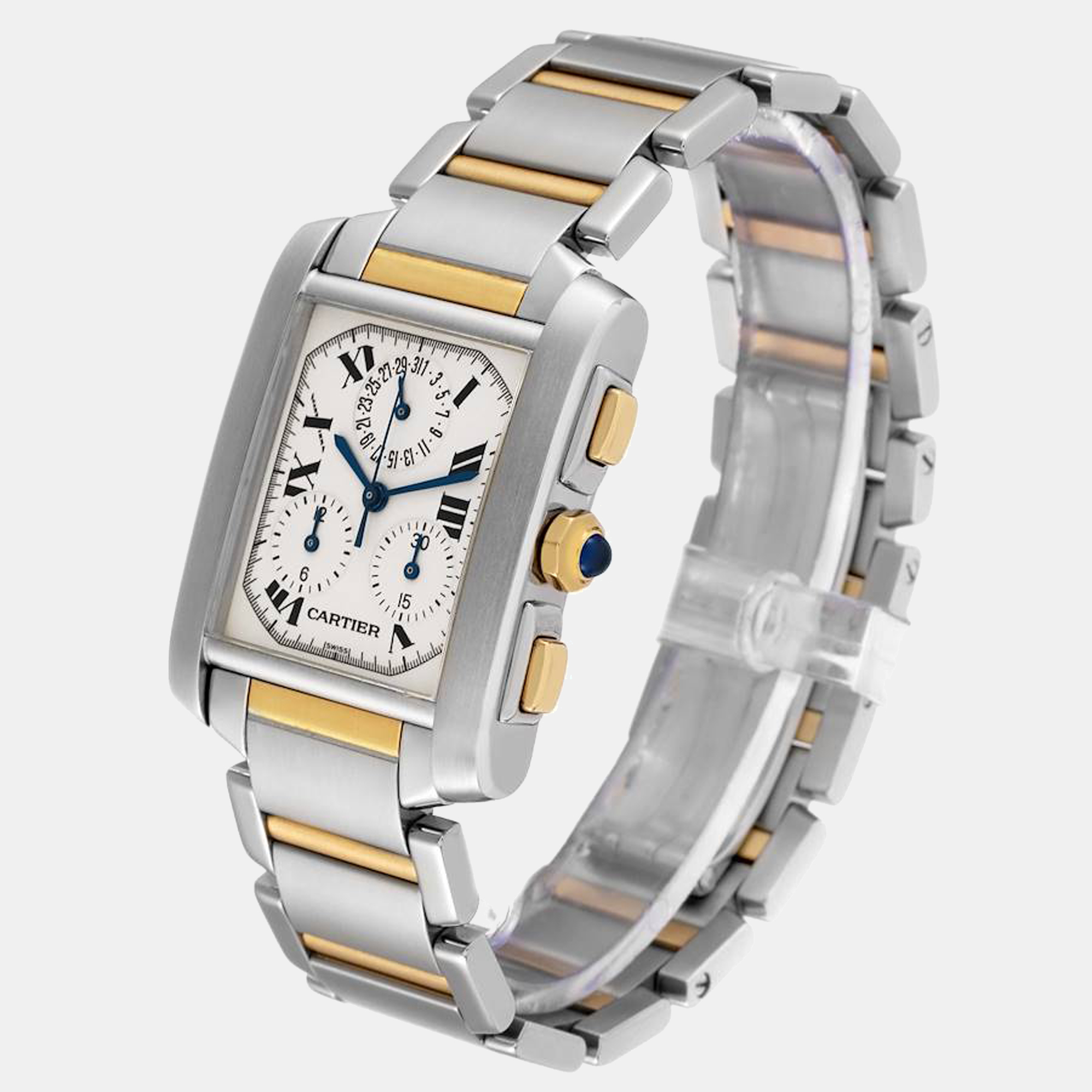 Cartier Silver 18k Yellow Gold And Stainless Steel Tank Francaise W51004Q4 Men's Wristwatch 37 Mm