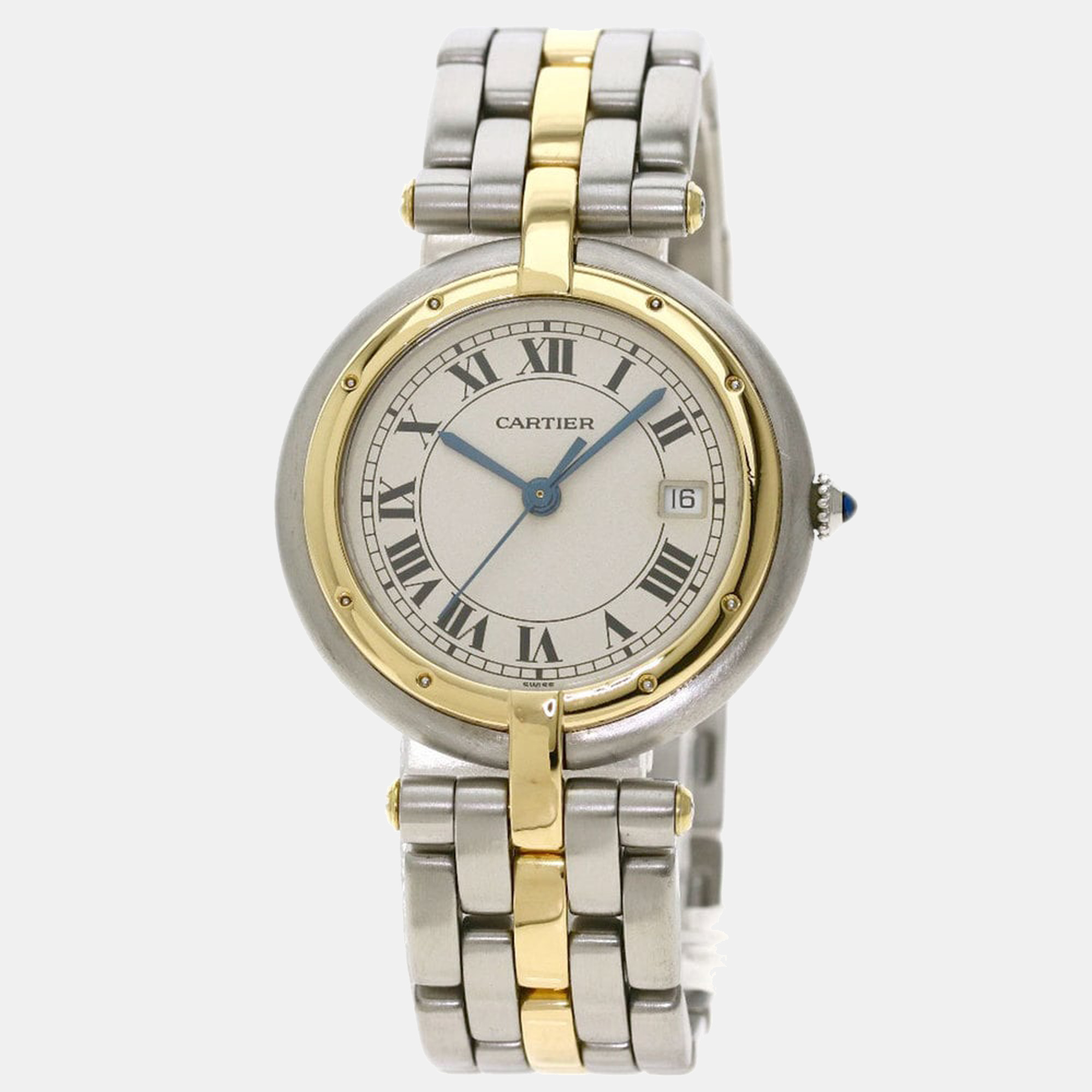 Cartier Silver 18K Yellow Gold And Stainless Steel Panthere Cougar Men's Wristwatch 30 Mm