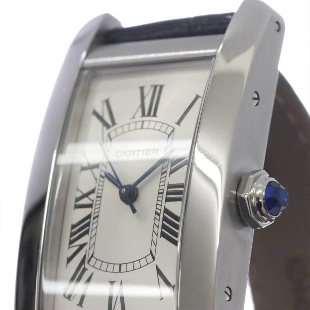 Cartier Silver Stainless Steel Tank Americaine WSTA0017 Men's Wristwatch 23 Mm
