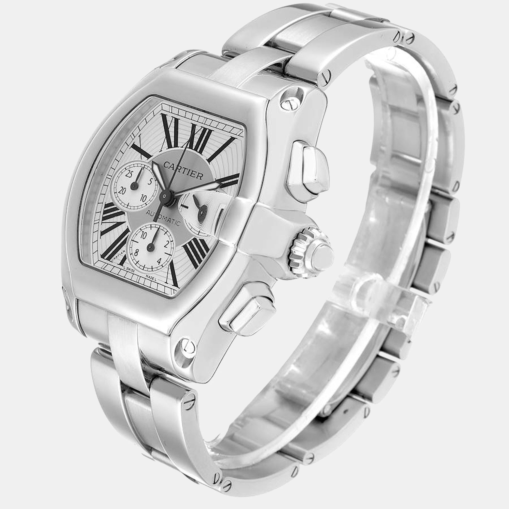 Cartier Roadster XL Chronograph Silver Dial Steel Mens Watch W62019X6