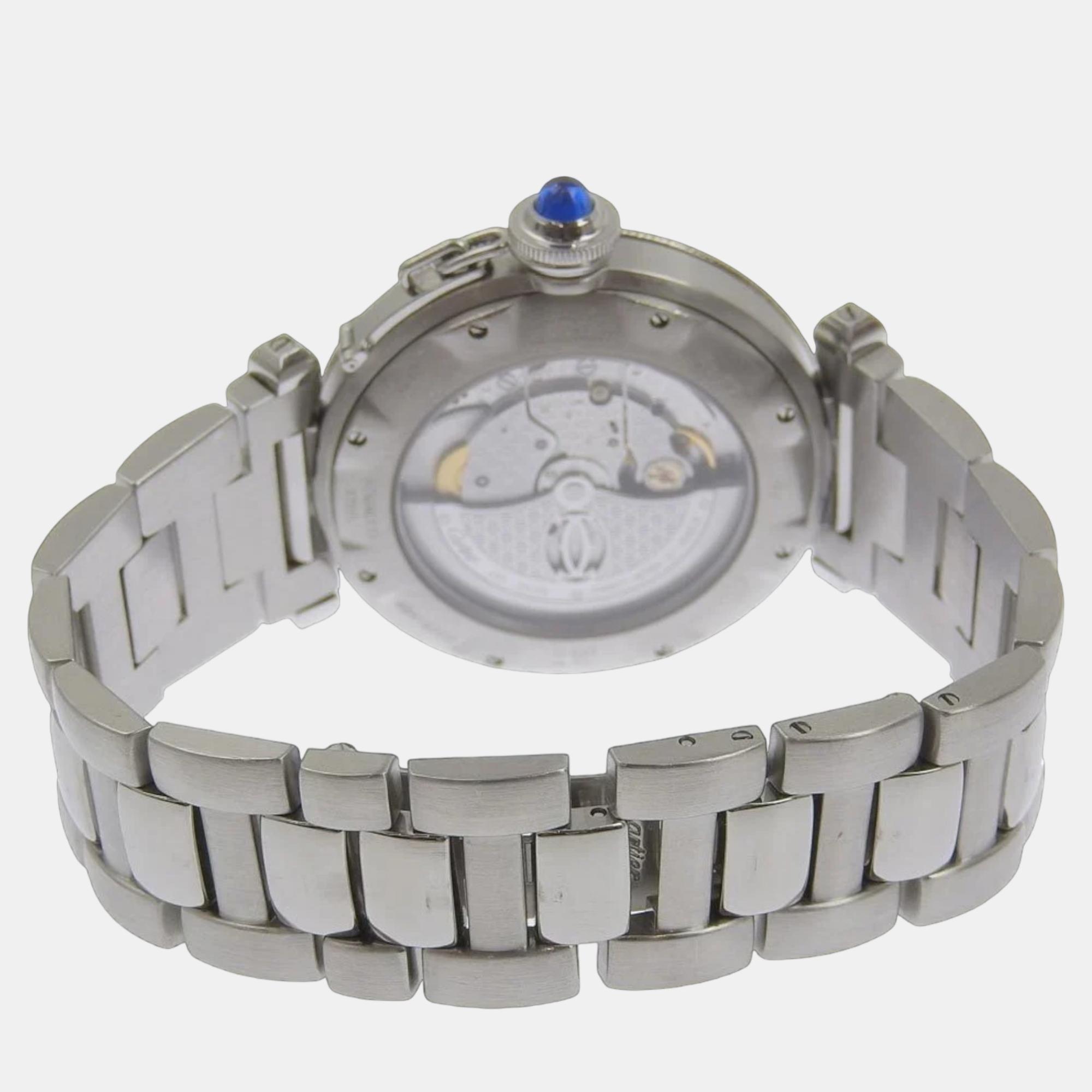 Cartier Silver Stainless Steel Pasha W31040H3 Men's Wristwatch 38 Mm
