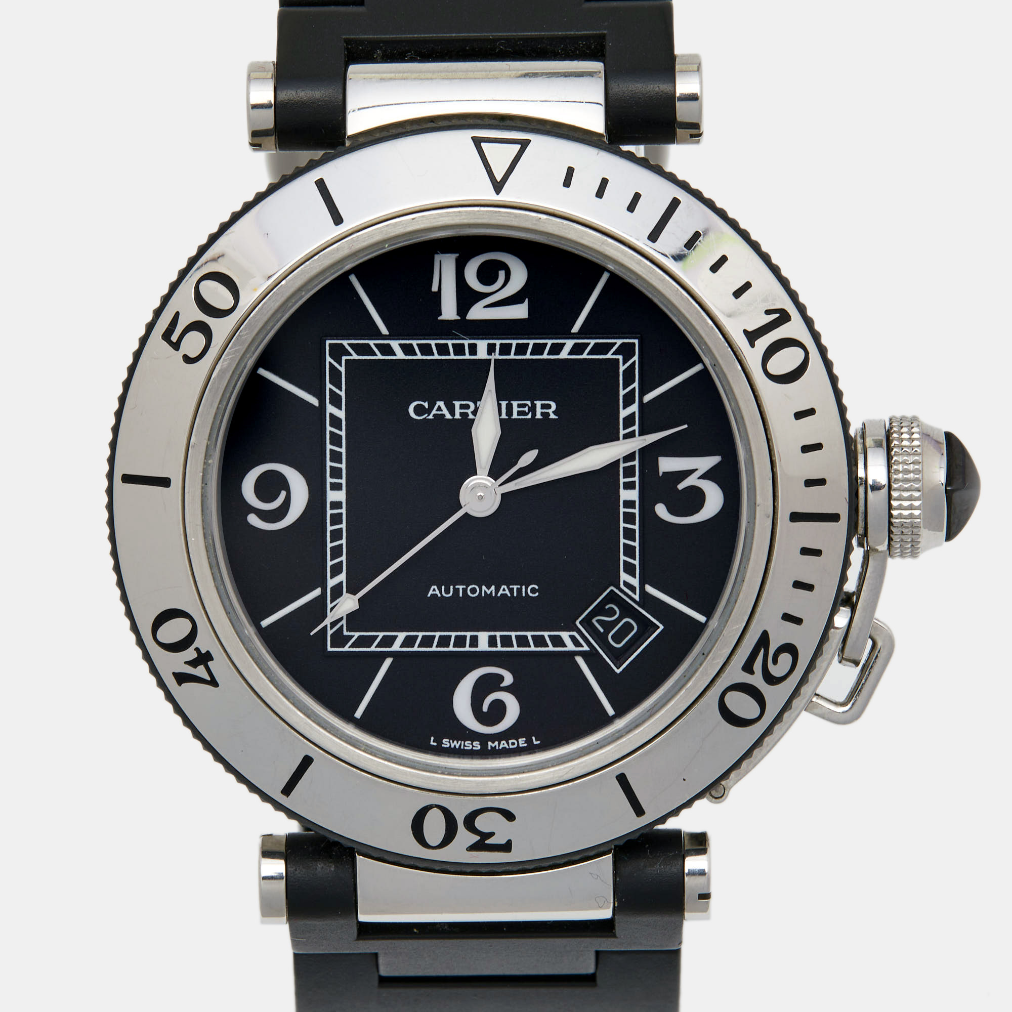 Cartier Black Stainless Rubber Pasha De Cartier Seatimer W3107702 Men's Wristwatch 40.5 Mm