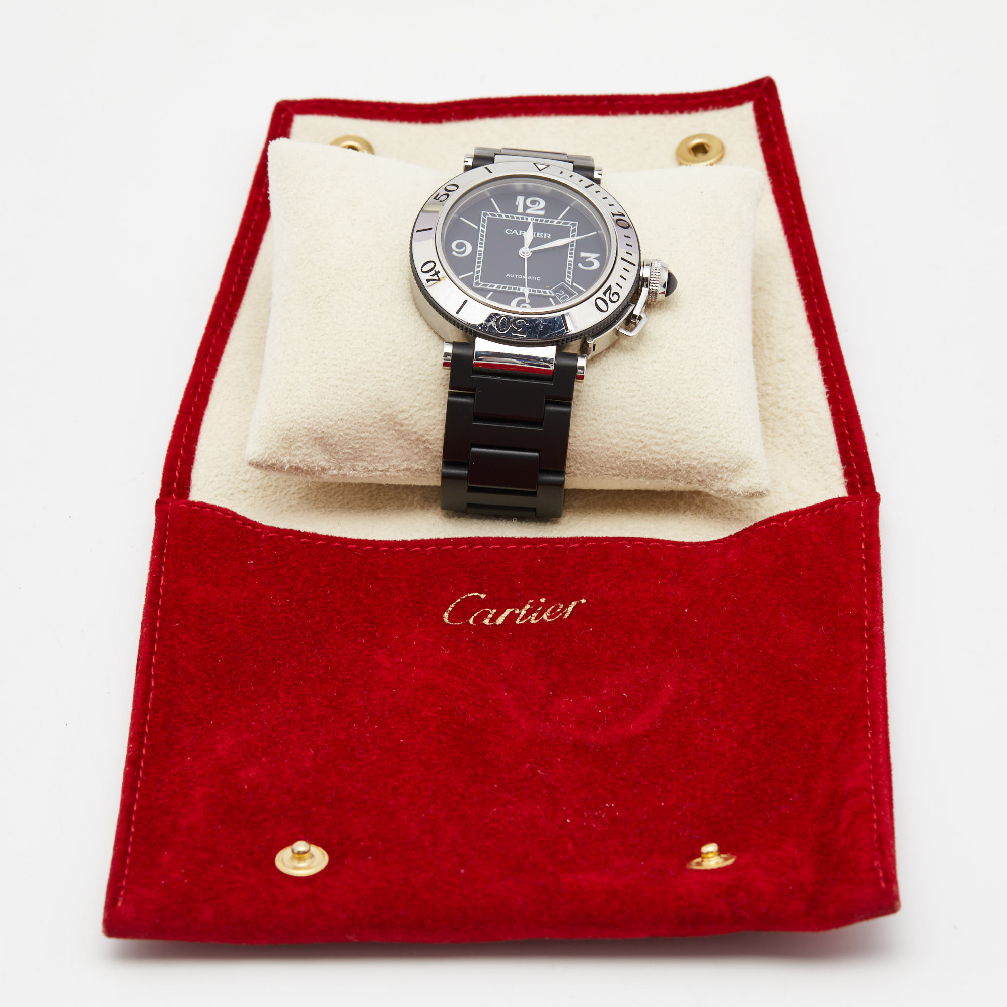 Cartier Black Stainless Rubber Pasha De Cartier Seatimer W3107702 Men's Wristwatch 40.5 Mm