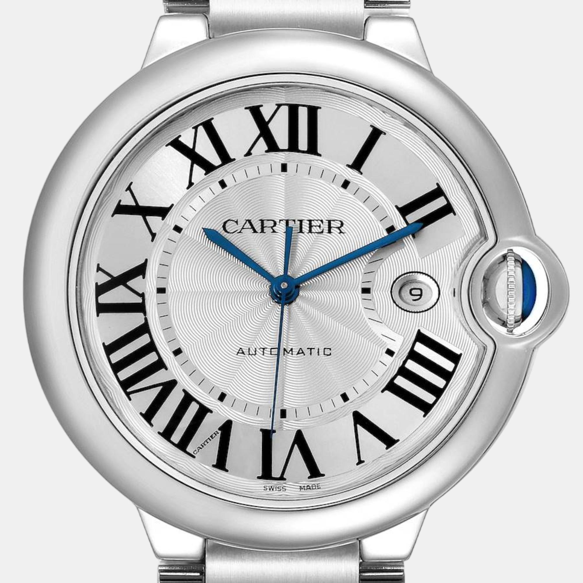 Cartier Ballon Bleu 42 Automatic Silver Dial Steel Mens Watch W69012Z4