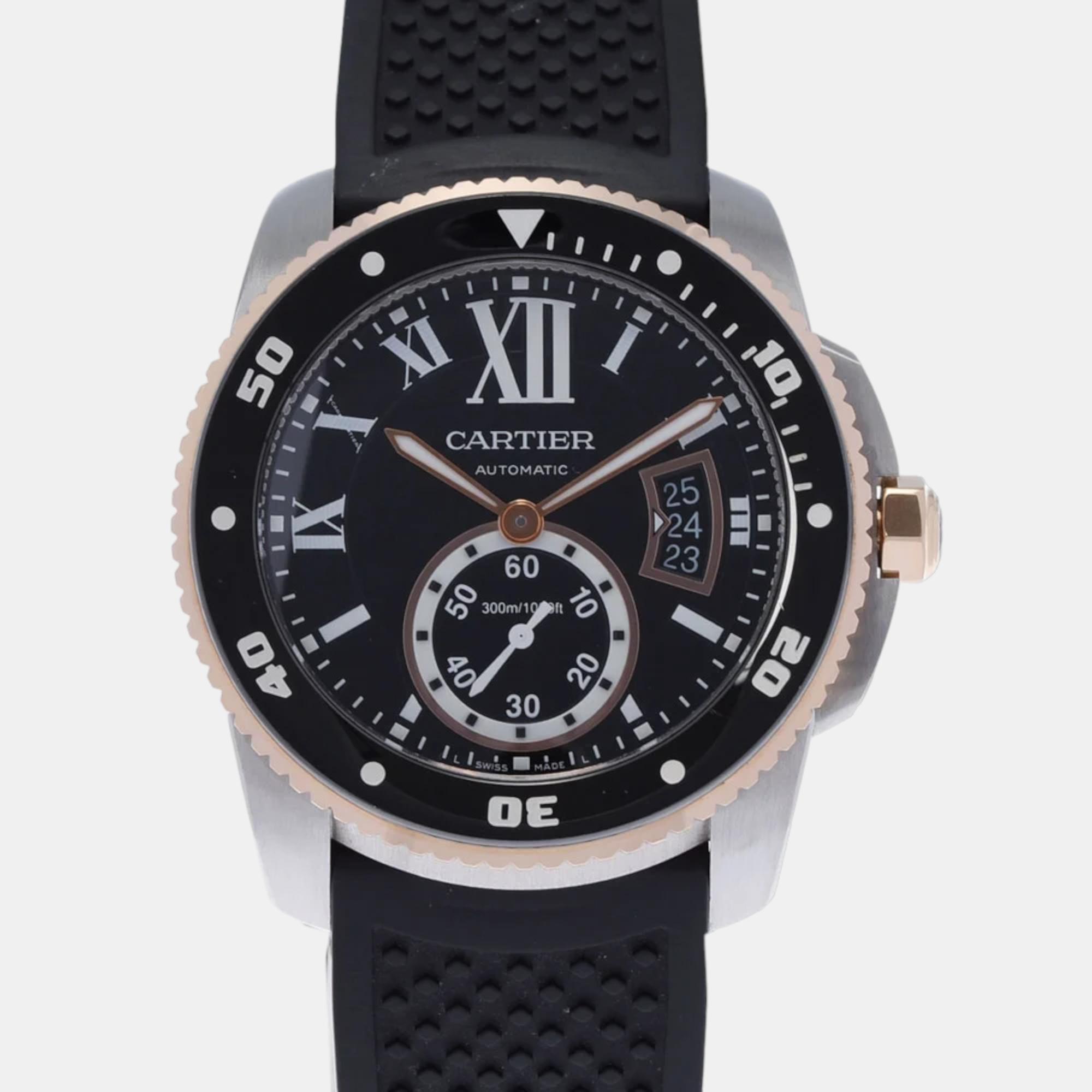 Cartier Black Stainless Steel Caliber De Cartier W7100055 Automatic Men's Wristwatch 43 Mm