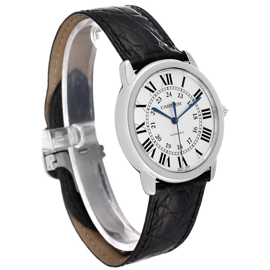 Cartier Ronde Solo Silver Dial Black Strap Automatic Men's Watch WSRN0021 36 Mm