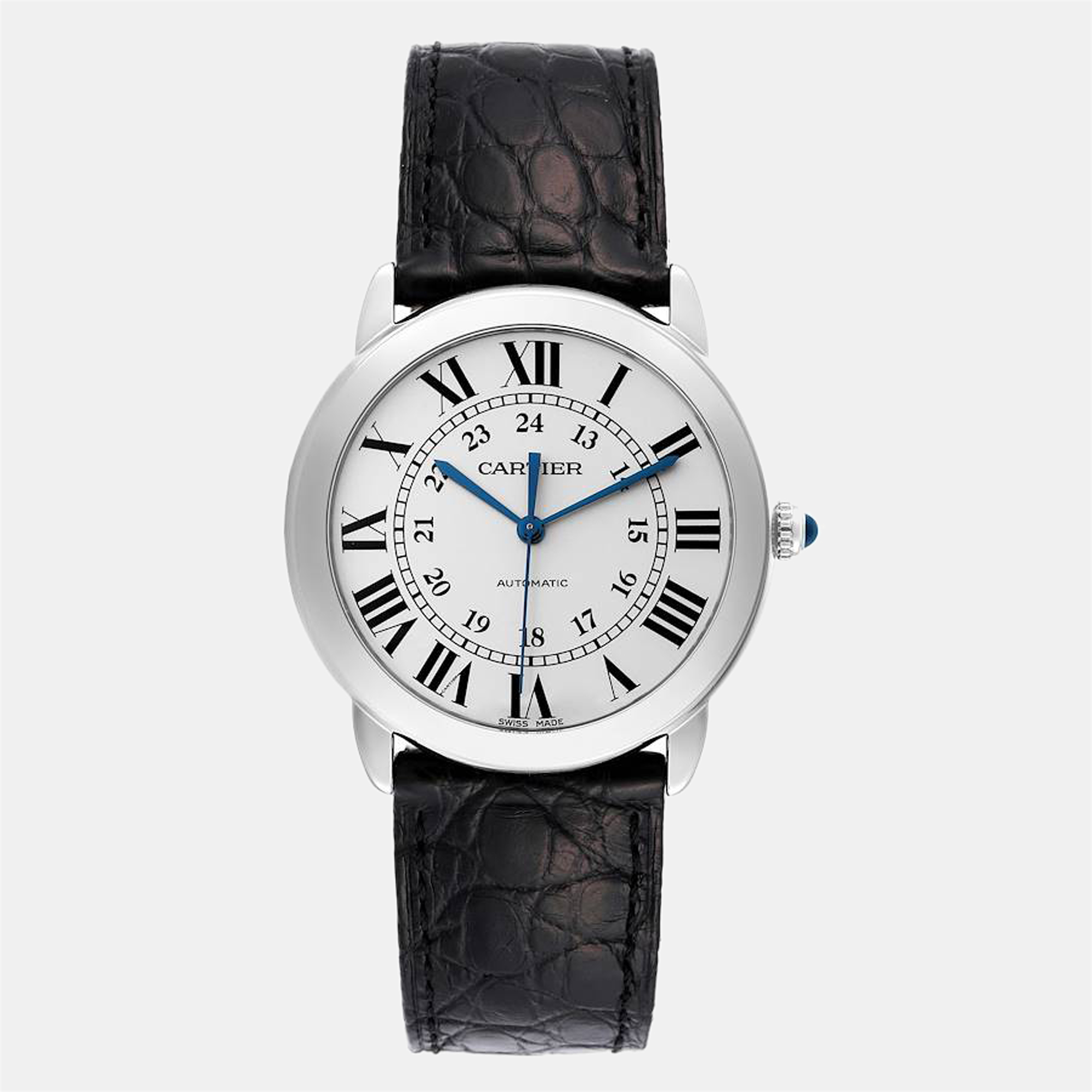 Cartier Ronde Solo Silver Dial Black Strap Automatic Men's Watch WSRN0021 36 Mm