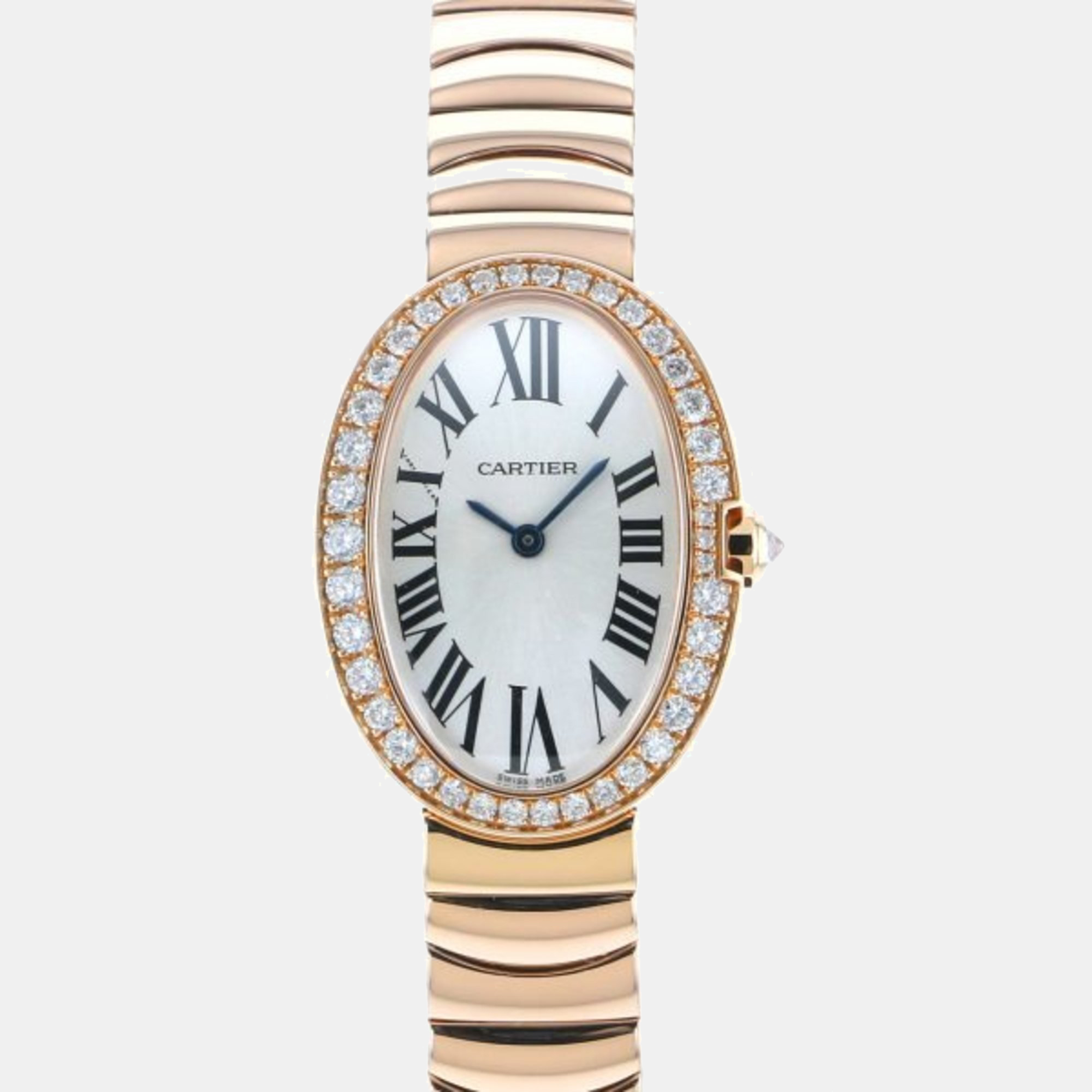 Cartier Silver 18k Rose Gold Baignoire WB520002 Quartz Men's Wristwatch 23 Mm