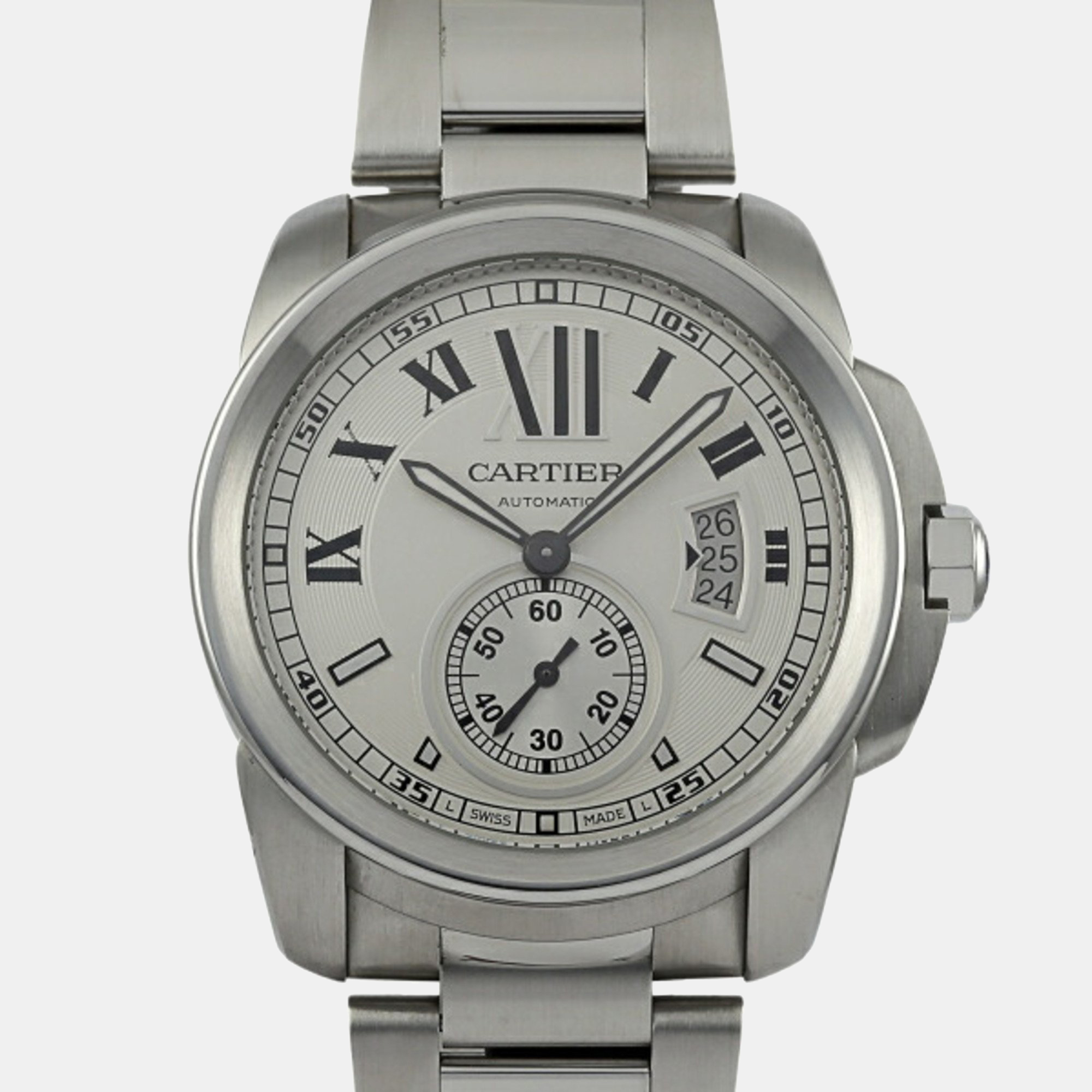 Cartier Silver Stainless Steel Calibre De Cartier W7100015 Automatic Men's Wristwatch 42 Mm