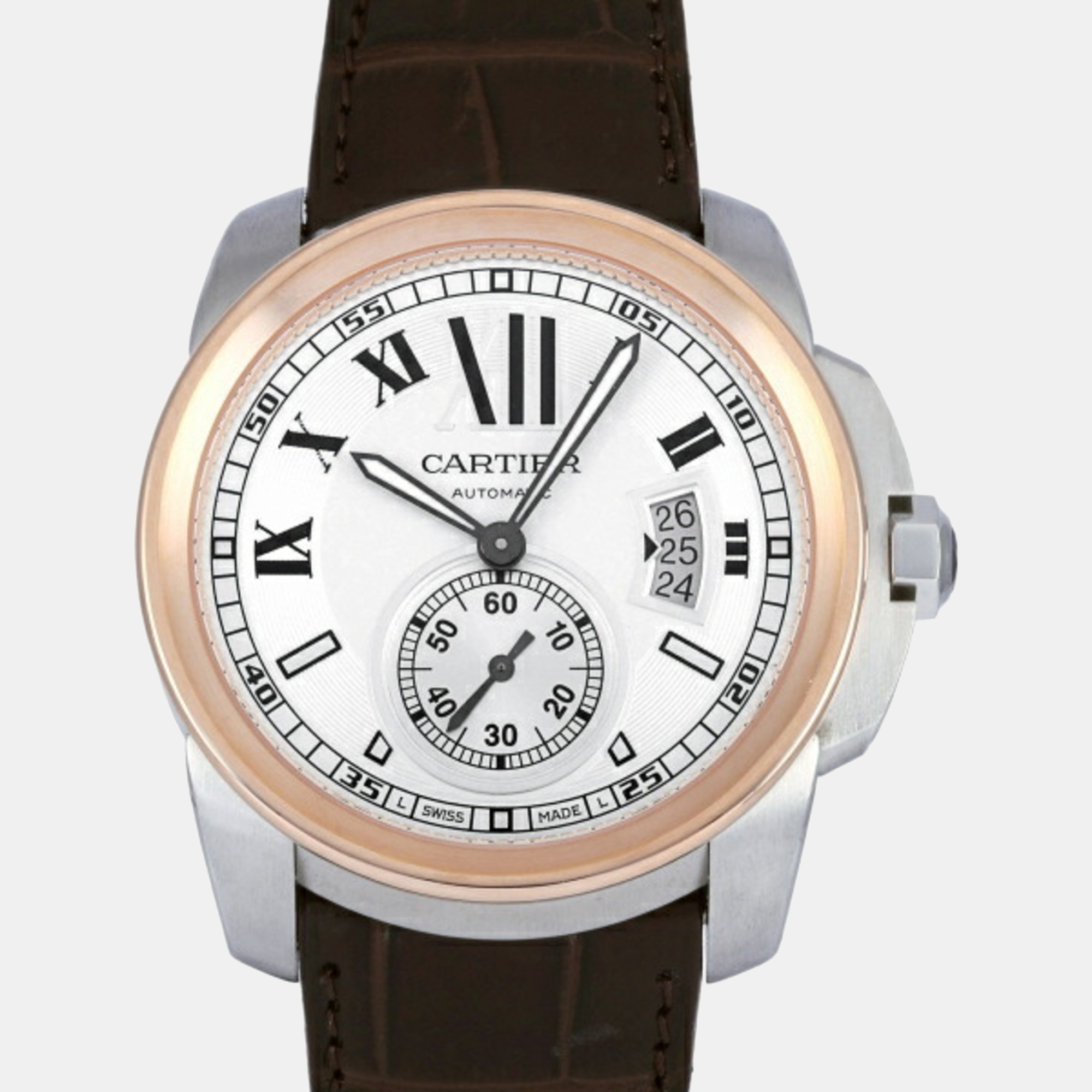 Cartier Silver 18k Rose Gold And Stainless Steel Calibre De Cartier W7100039 Automatic Men's Wristwatch 42 Mm