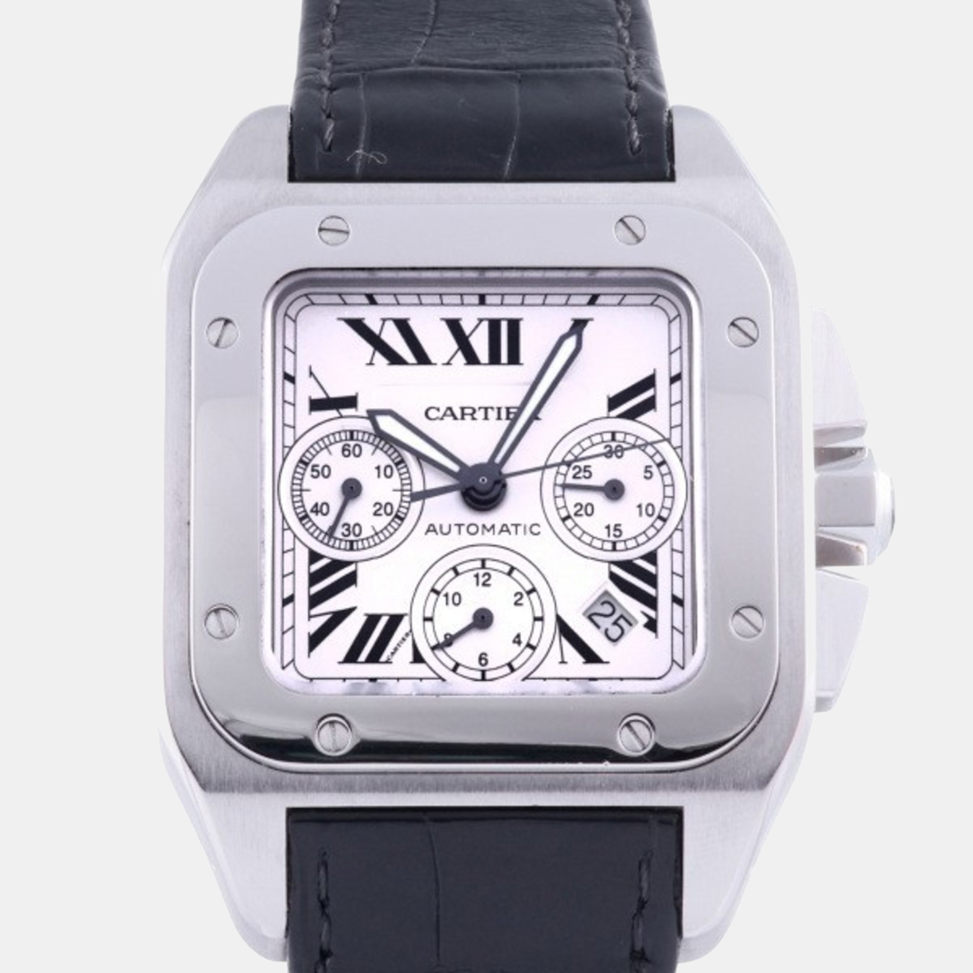 Cartier Silver Stainless Steel Santos 100 W20090X8 Automatic Men's Wristwatch 41 Mm