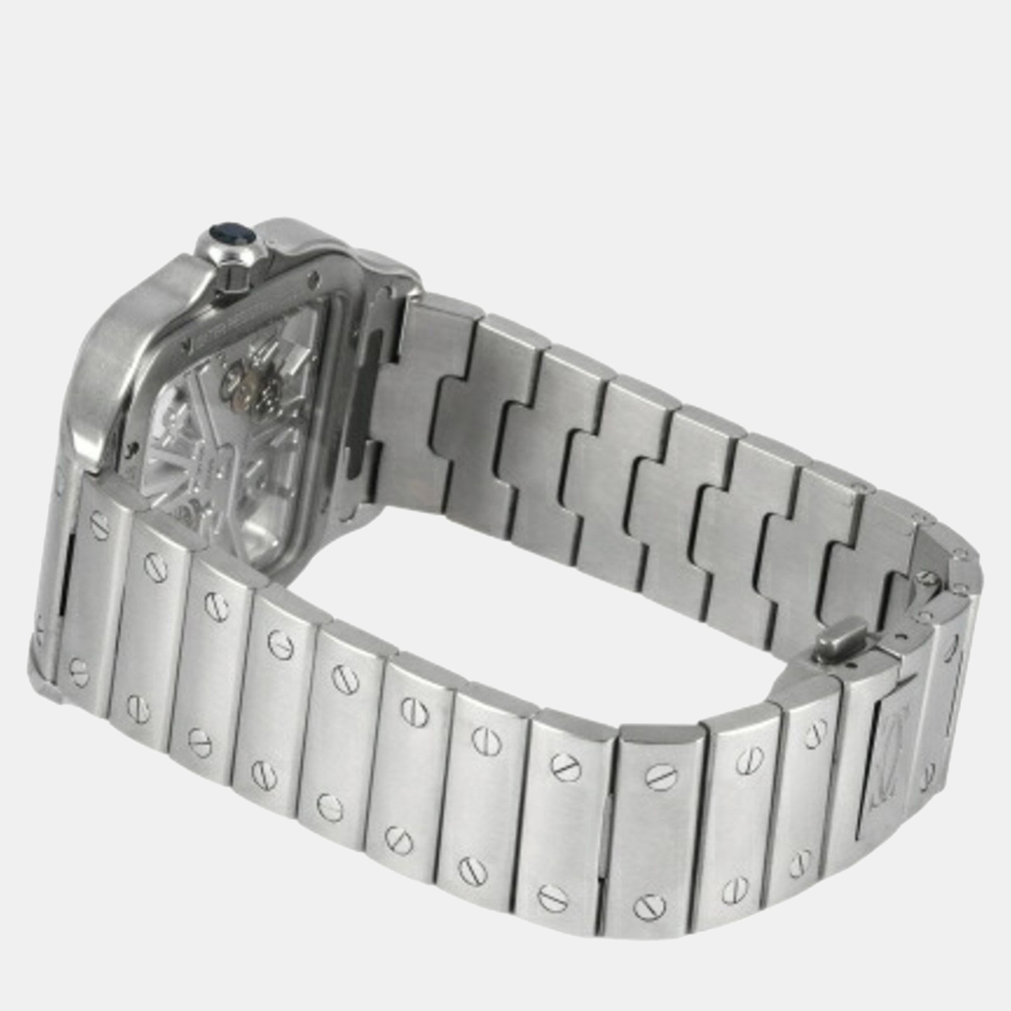 Cartier Silver Stainless Steel Santos WHSA0015 Manual Winding Men's Wristwatch 40 Mm