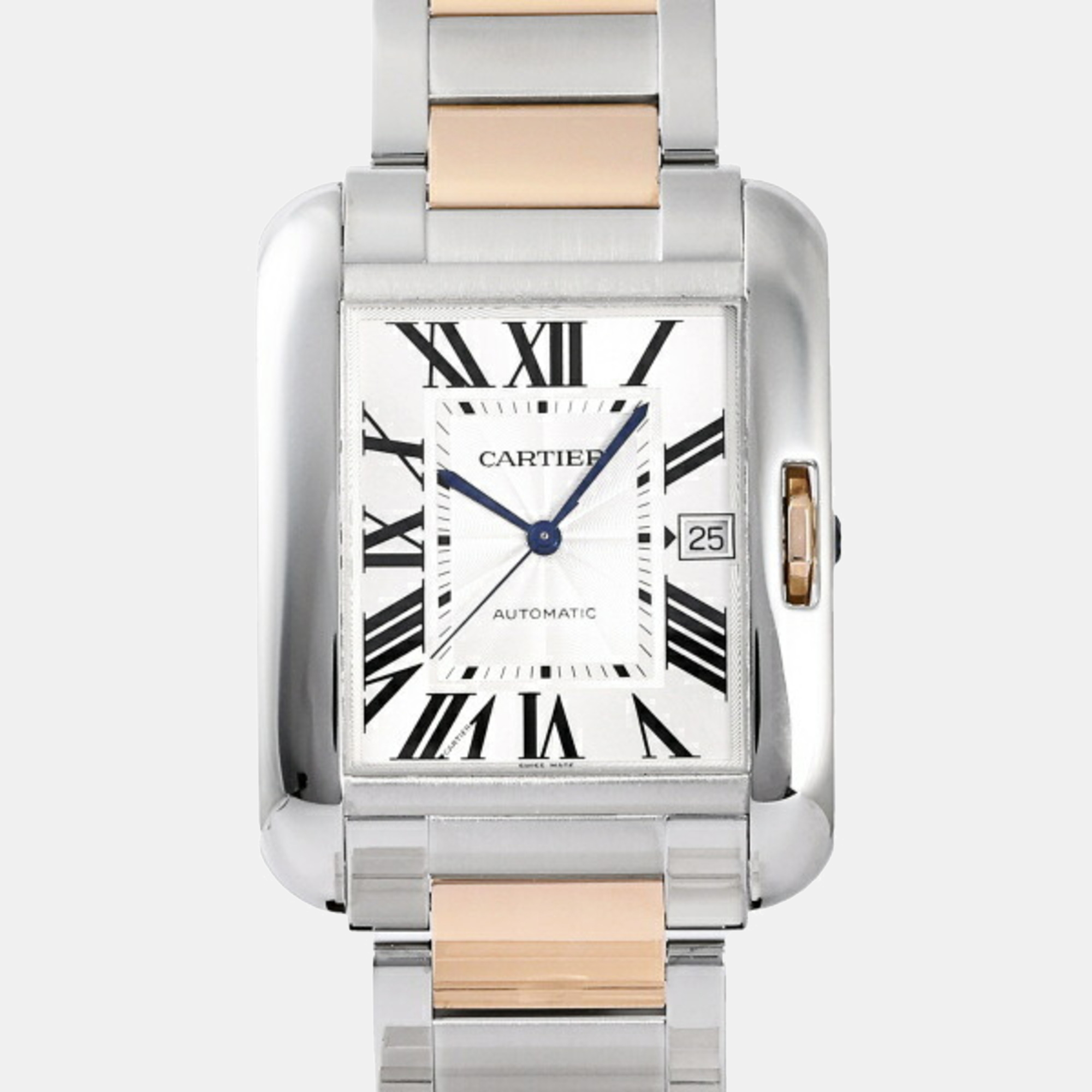 Cartier Silver 18k Rose Gold And Stainless Steel Tank Anglaise W5310006 Automatic Men's Wristwatch 36 Mm