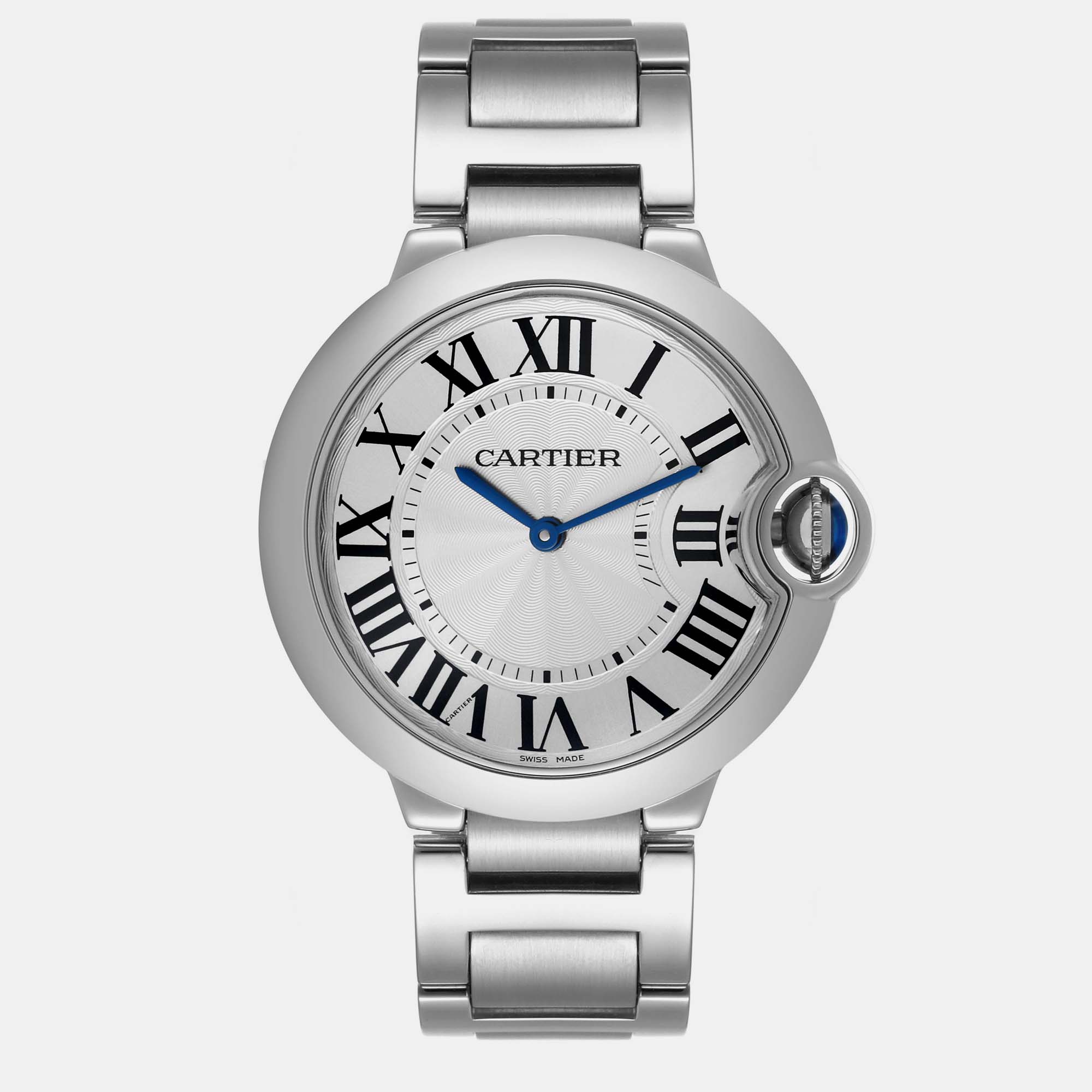 Cartier Ballon Bleu 36mm Silver Guilloche Dial Steel Men's Watch W69011Z4 36 Mm