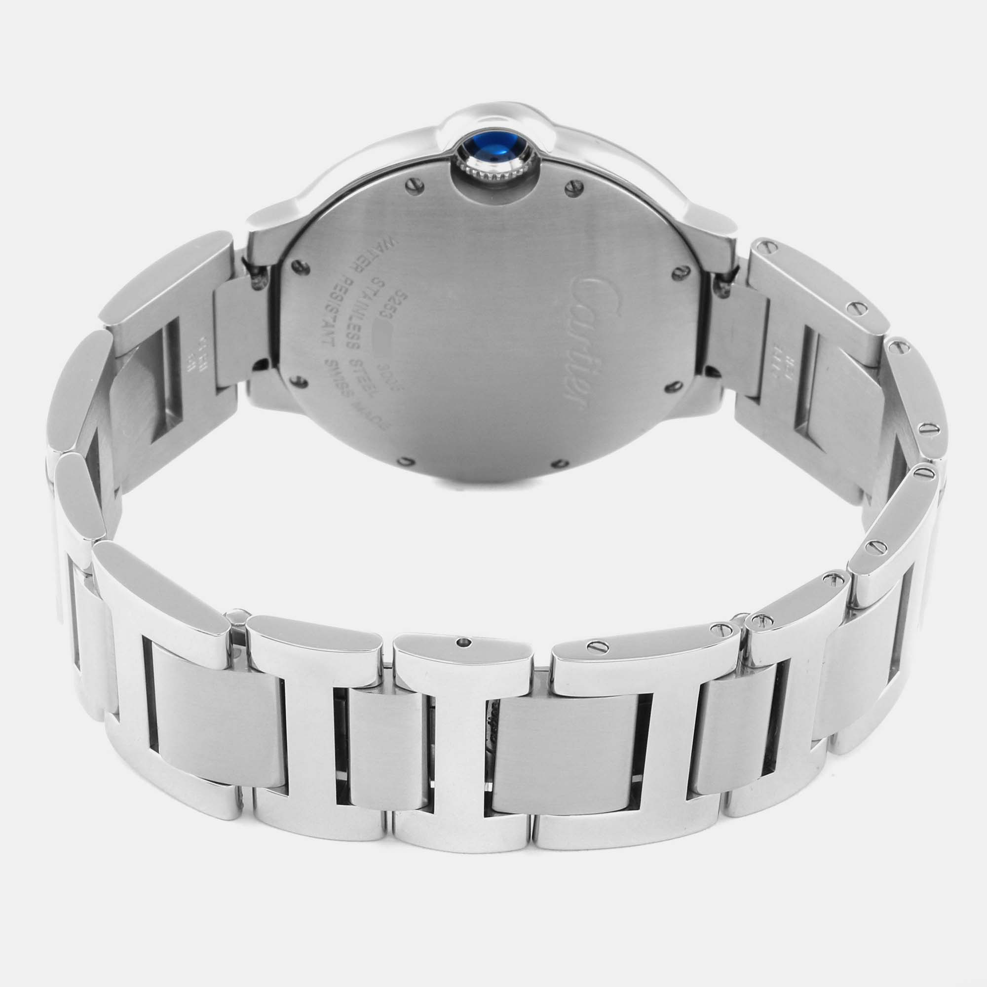 Cartier Ballon Bleu 36mm Silver Guilloche Dial Steel Men's Watch W69011Z4 36 Mm