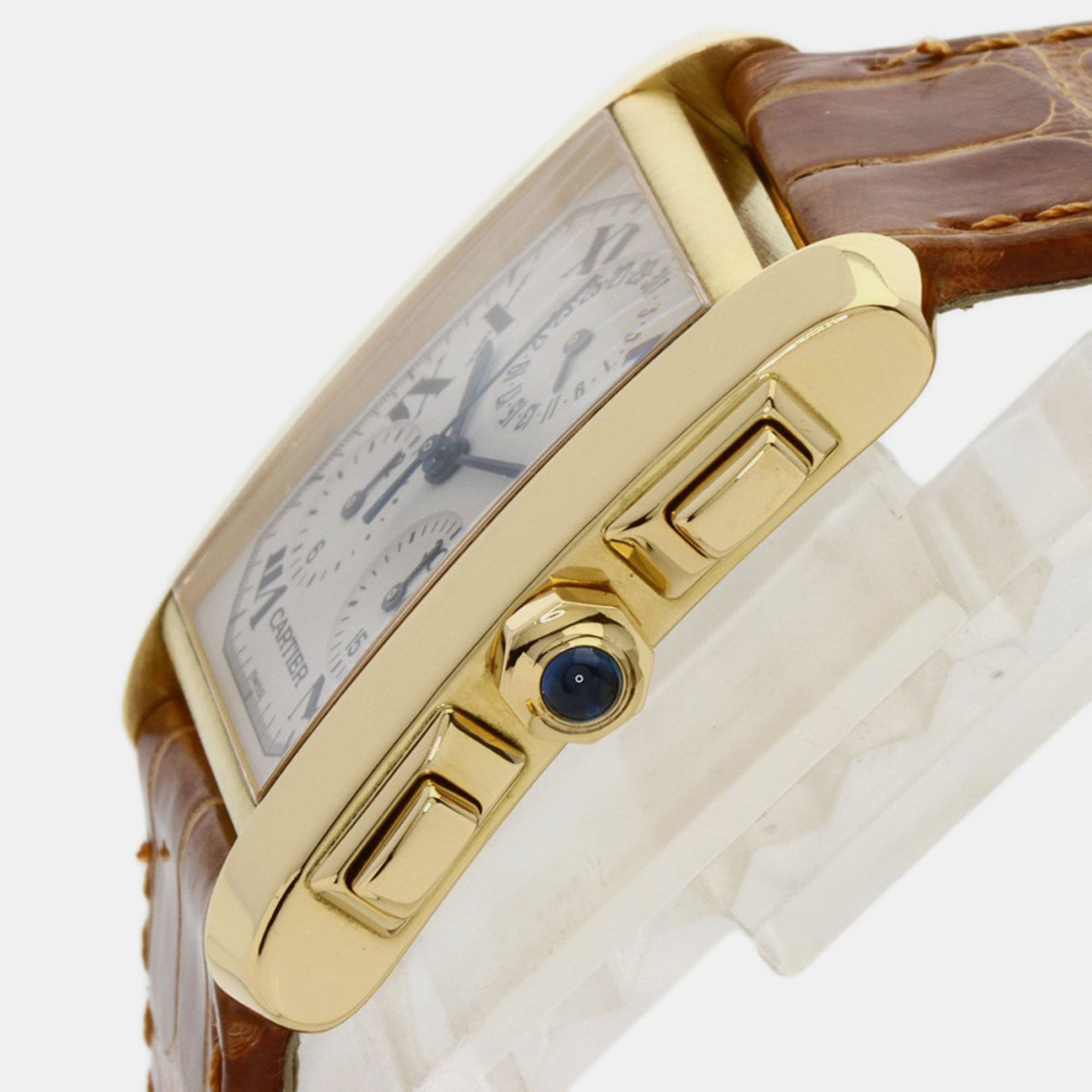 Cartier White 18k Yellow Gold Tank Francaise W5000556 Quartz Men's Wristwatch 28 Mm