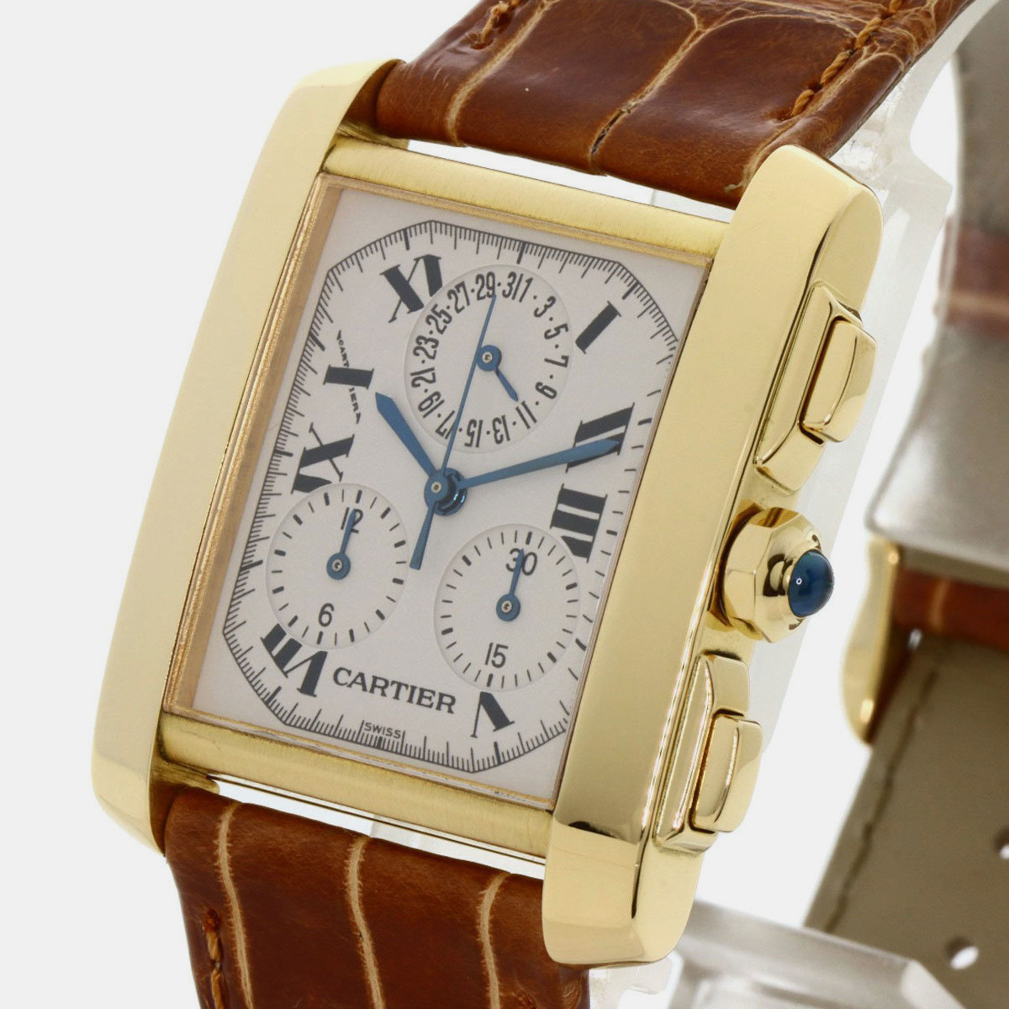 Cartier White 18k Yellow Gold Tank Francaise W5000556 Quartz Men's Wristwatch 28 Mm
