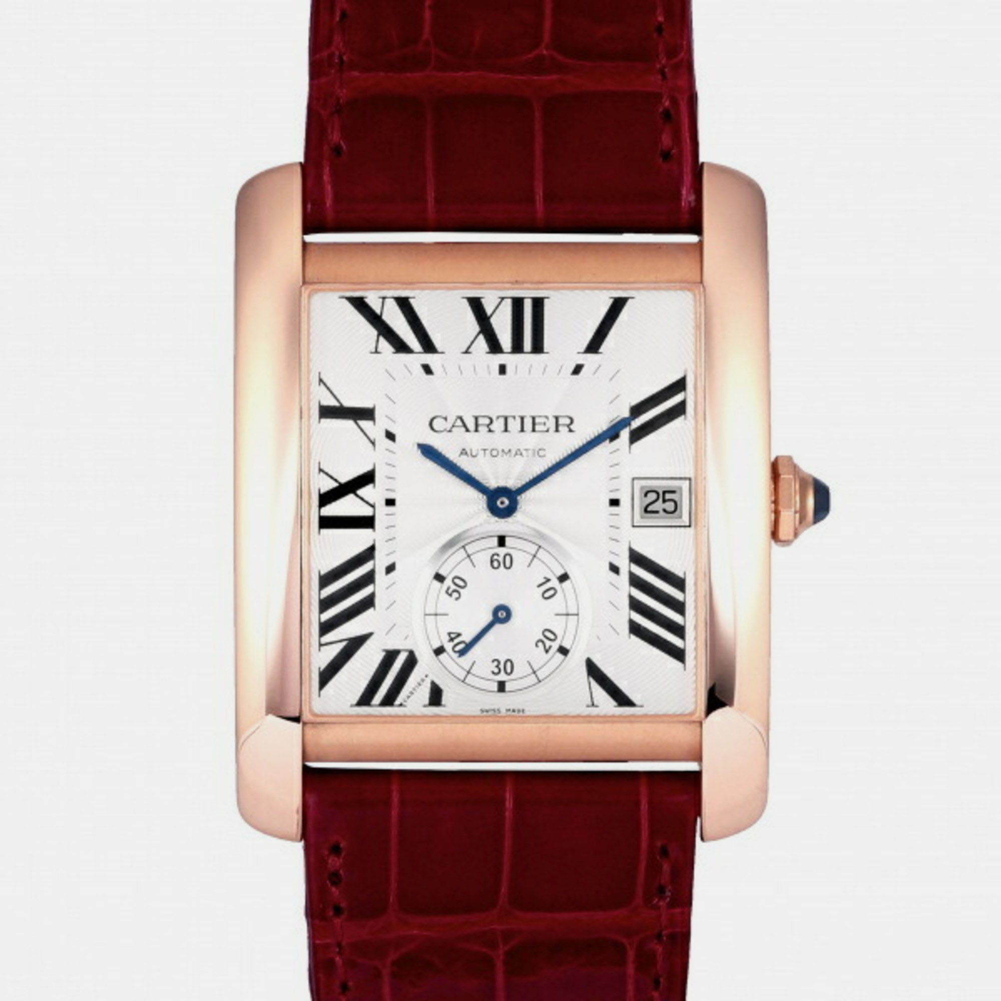 Cartier Silver 18k Rose Gold Tank MC W5330001 Automatic Men's Wristwatch 33 Mm