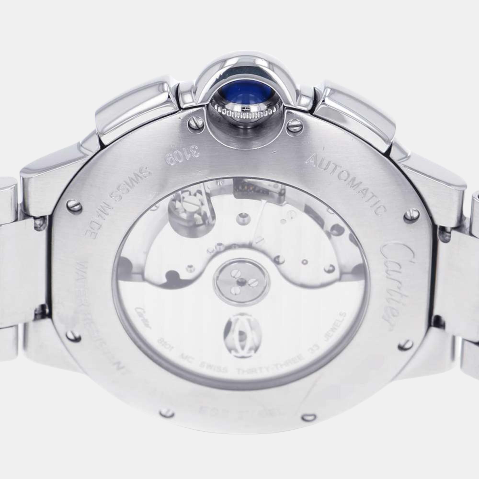 Cartier Grey Stainless Steel Ballon Bleu W6920025 Automatic Men's Wristwatch 44 Mm