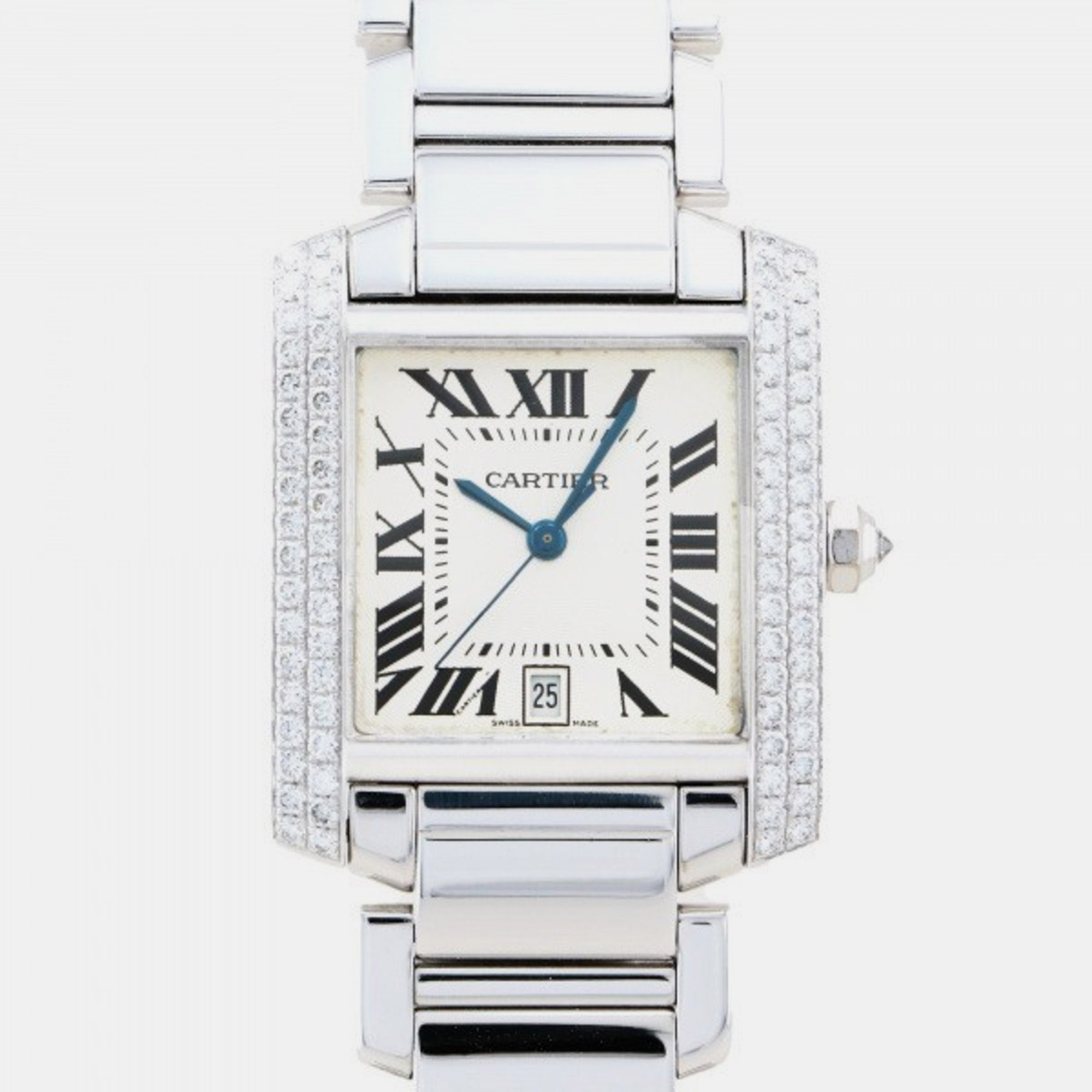 Cartier silver 18k white gold tank francaise we1003sf automatic men's wristwatch 28 mm