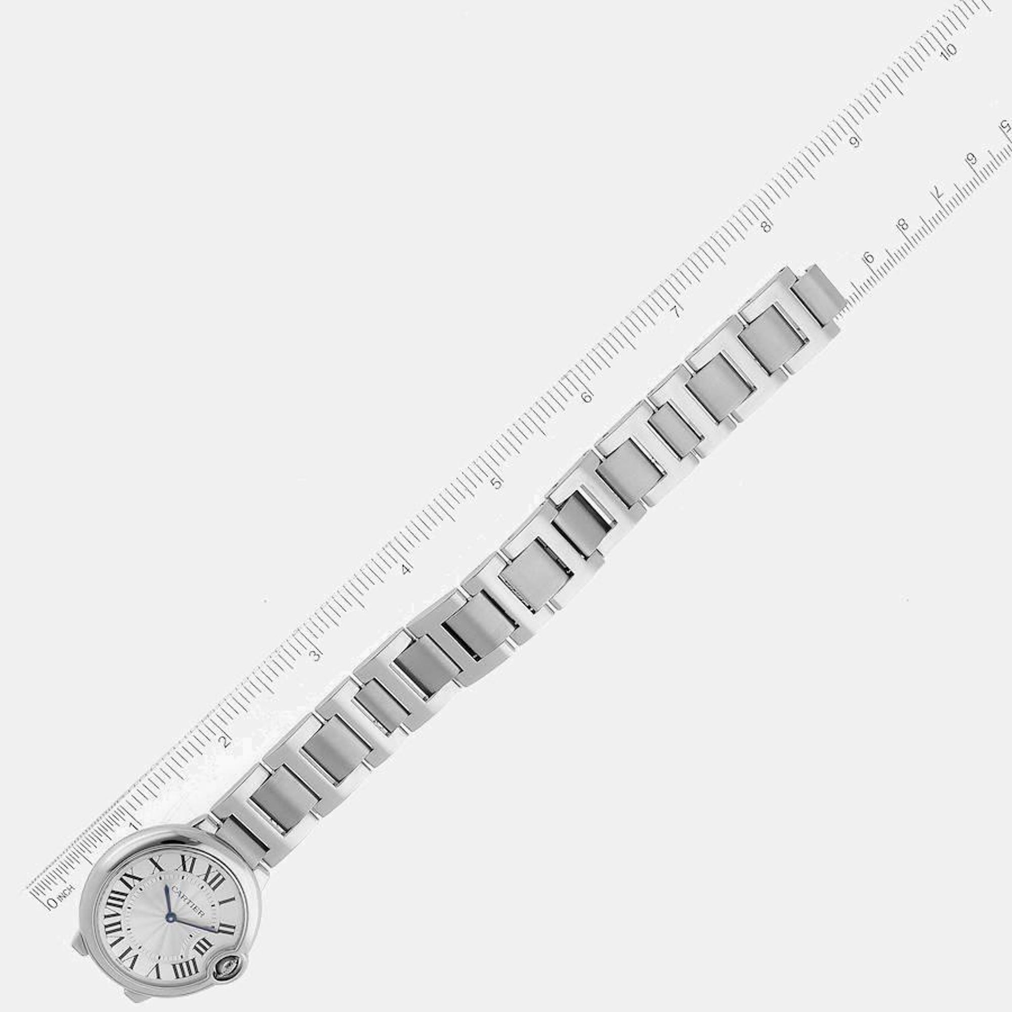Cartier Ballon Bleu Silver Guilloche Dial Steel Men's Watch W69011Z4 36 Mm