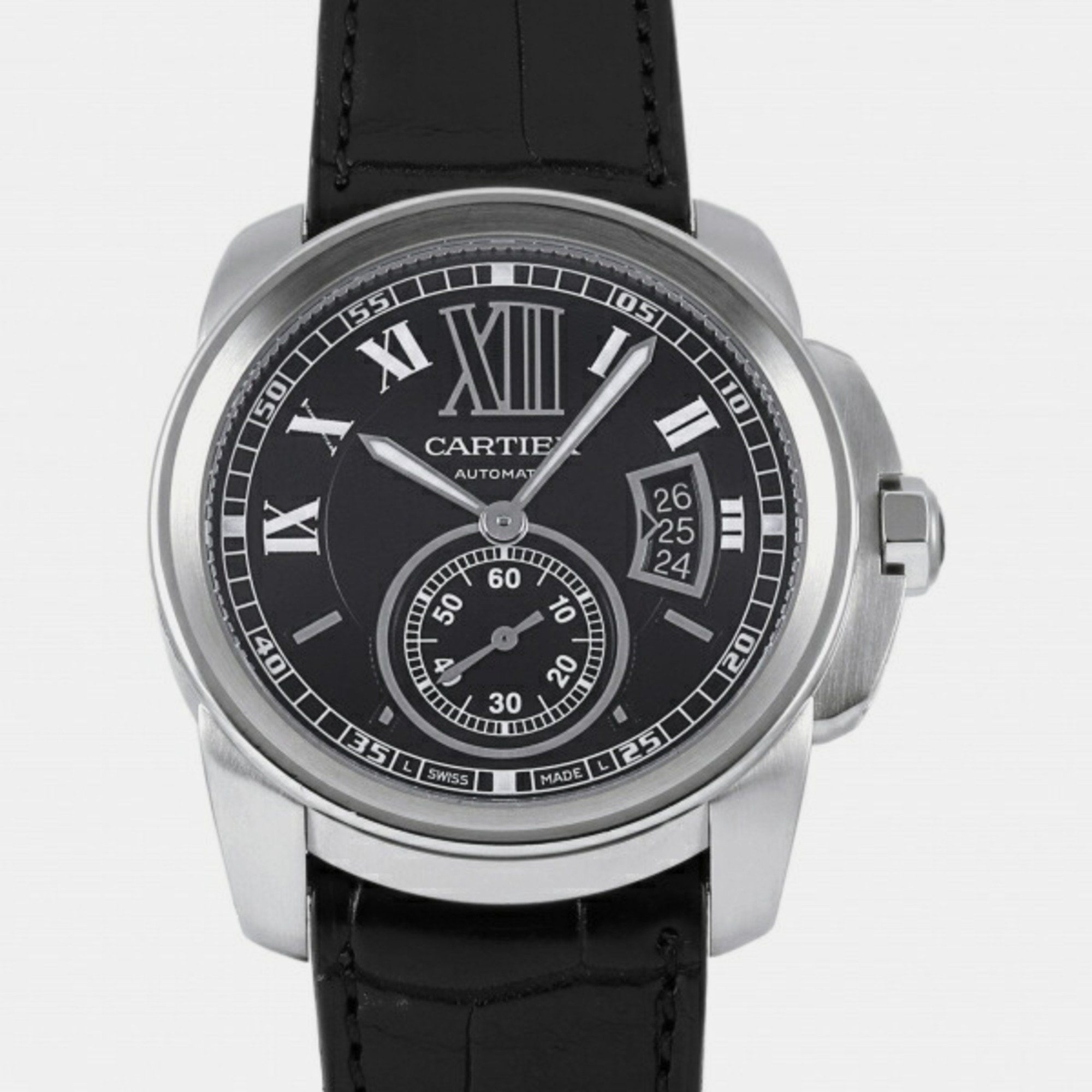 Cartier Black Stainless Steel Calibre De Cartier W7100014 Automatic Men's Wristwatch 42 Mm