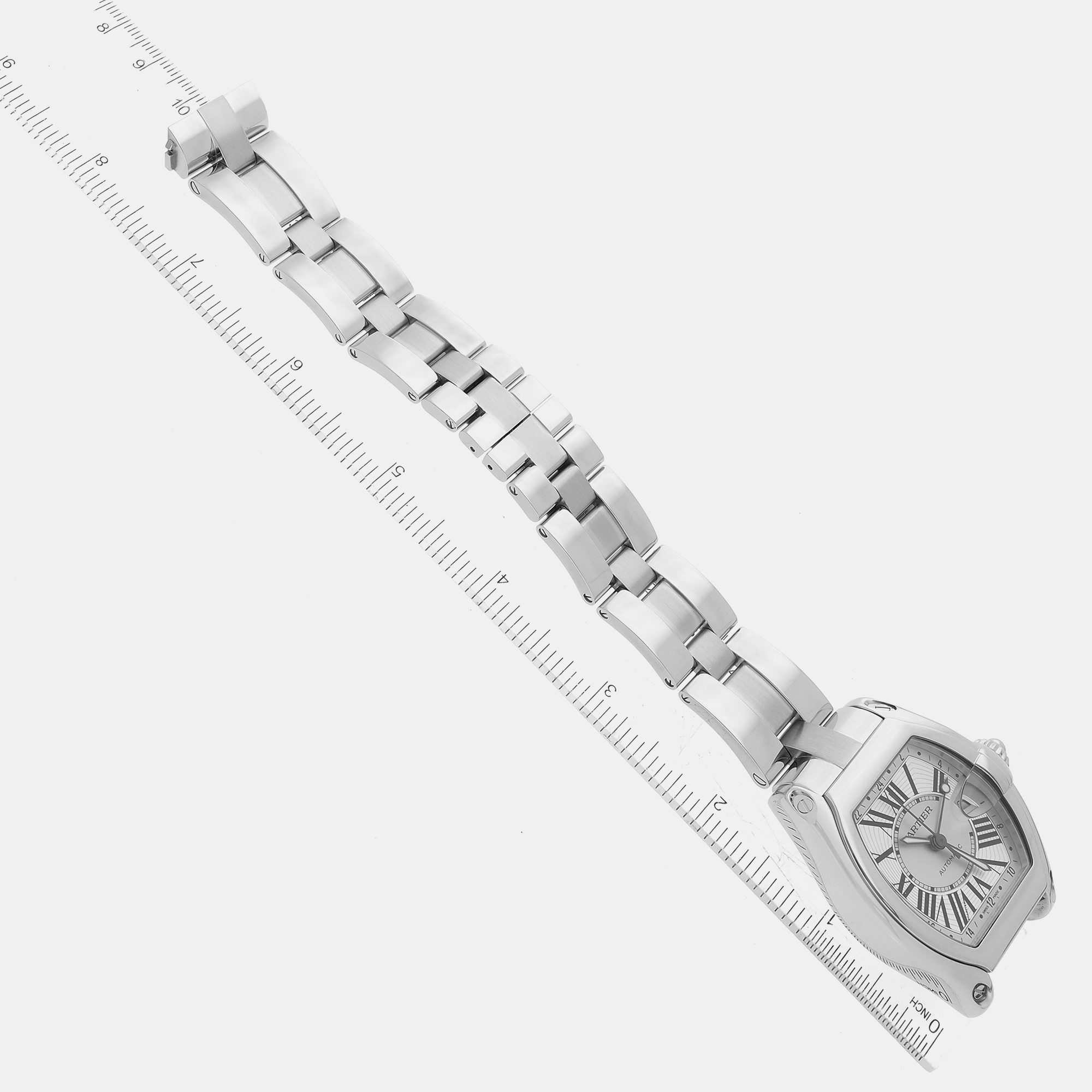 Cartier Roadster GMT Silver Dial Steel Mens Watch W62032X6 43 Mm