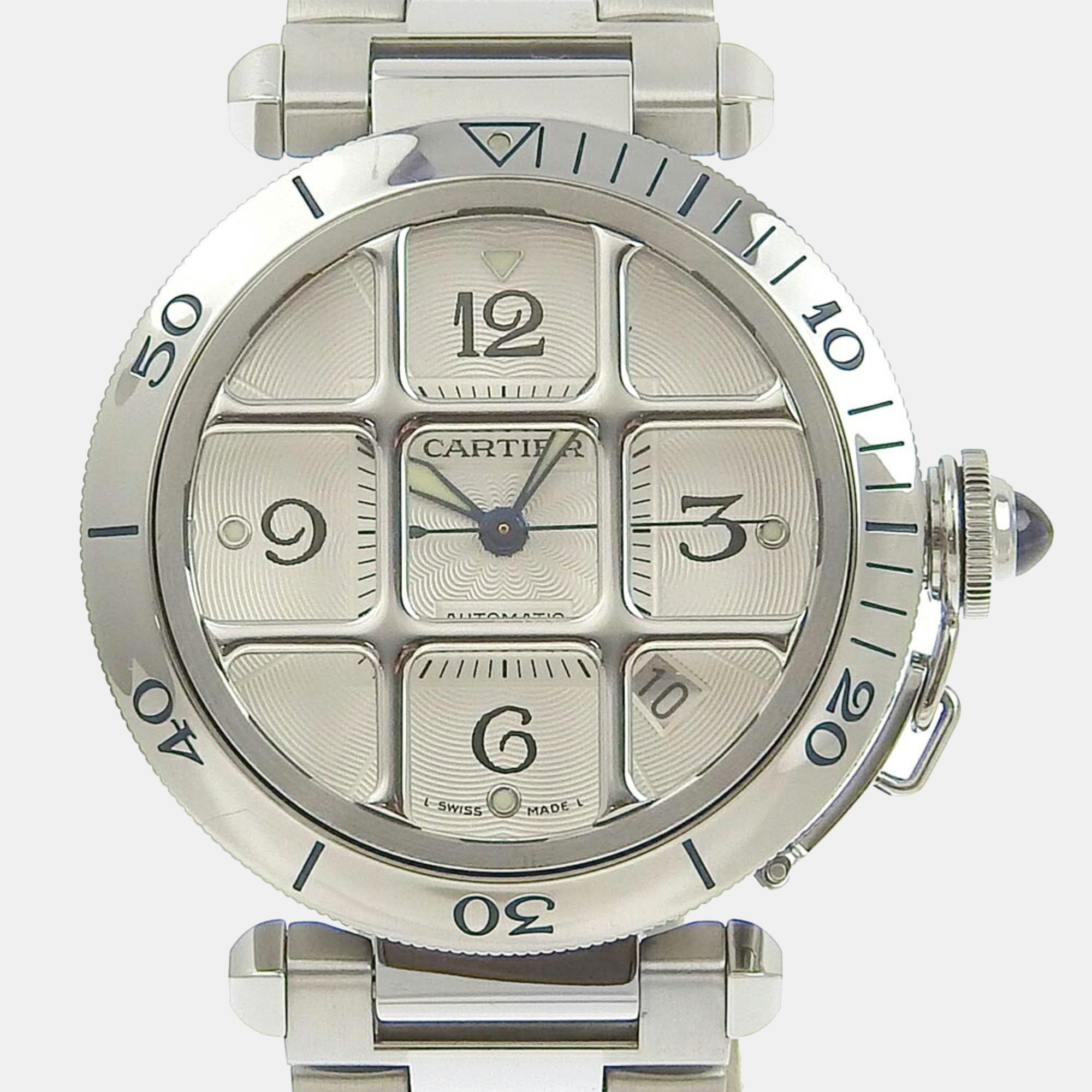 Cartier Silver Stainless Steel Pasha De Cartier W31040H3 Automatic Men's Wristwatch 38 Mm