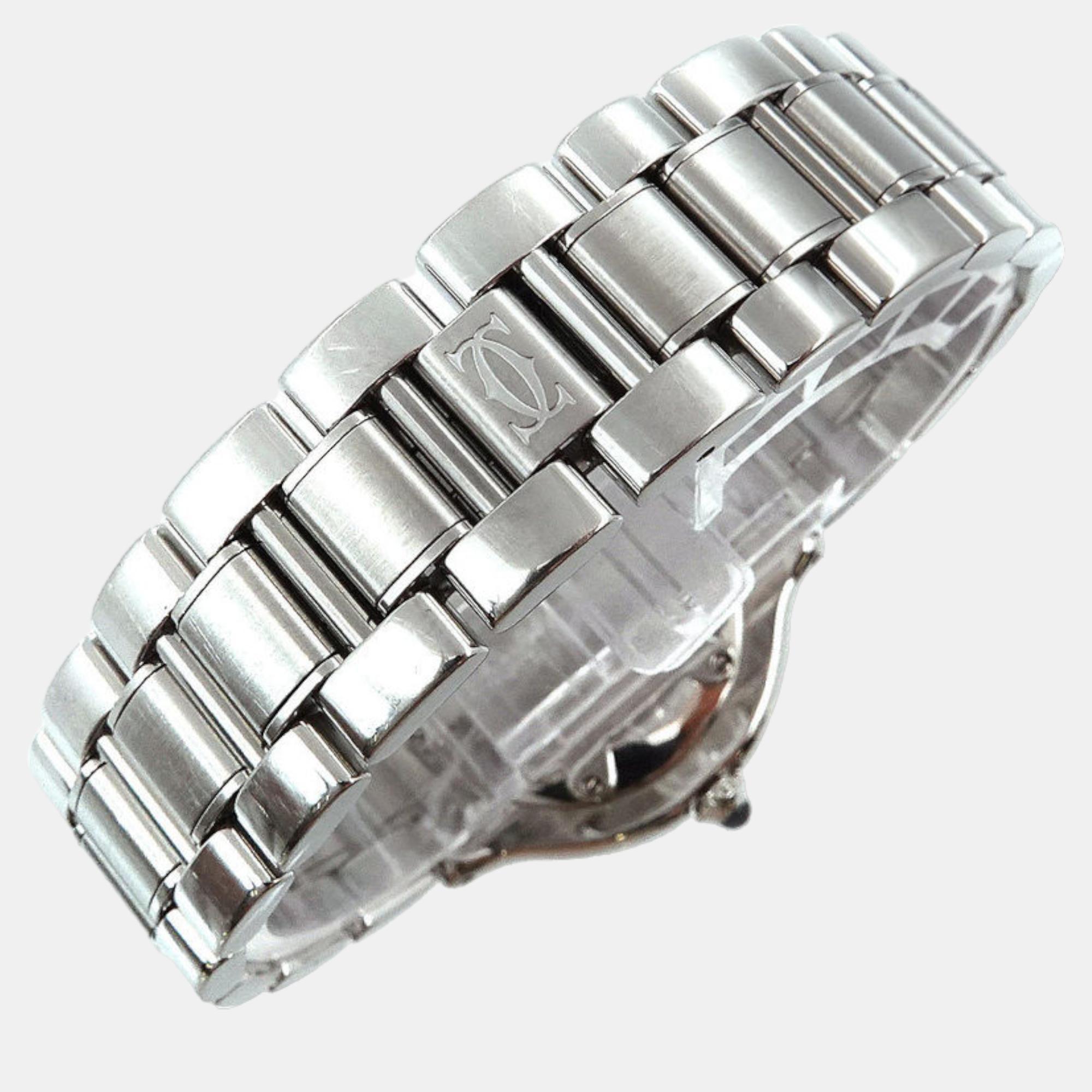 Cartier Silver Stainless Steel Must 21 De Cartier W10110T2 Quartz Men's Wristwatch 31 Mm