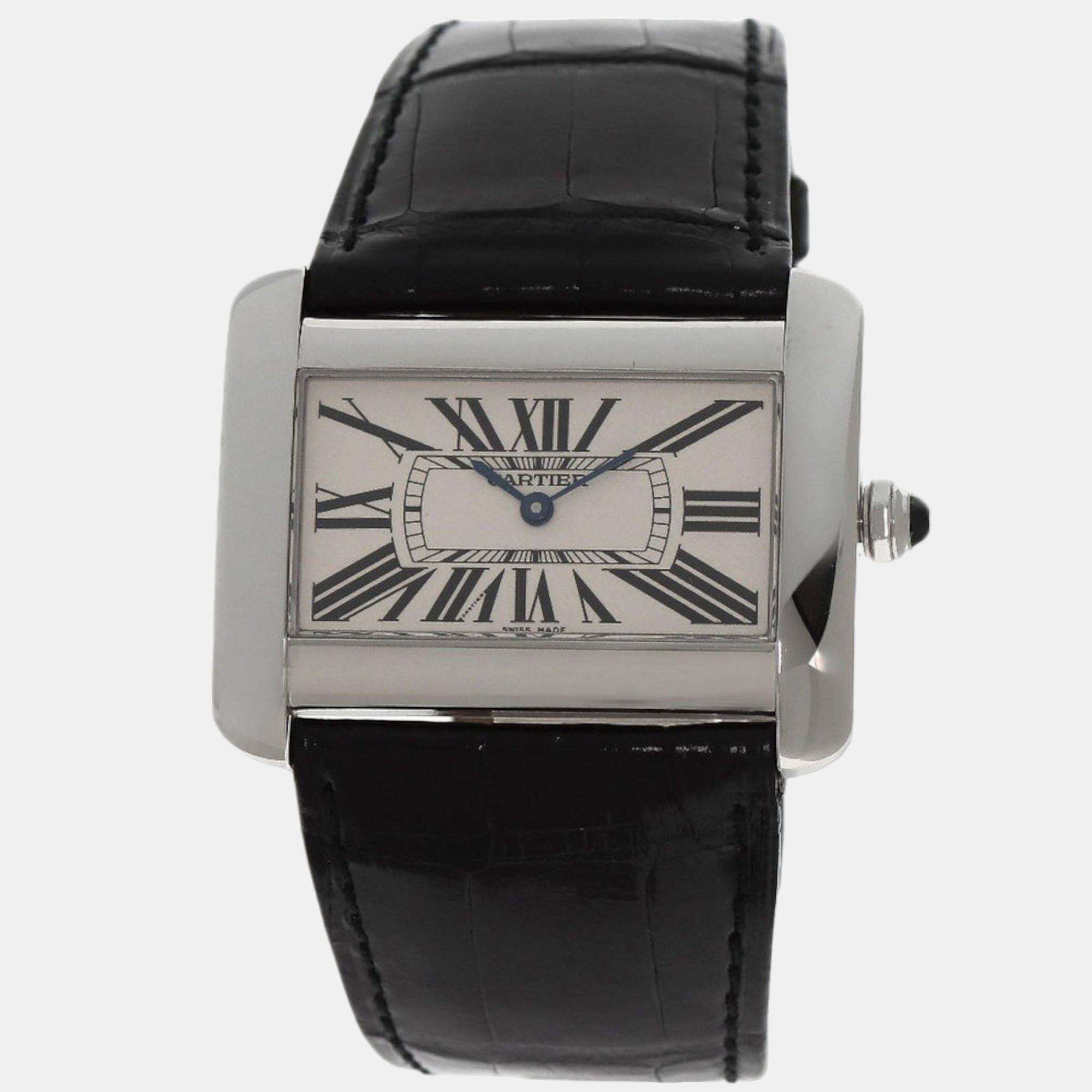 Cartier White Stainless Steel Tank Divan W6300755 Men's Wristwatch 29 Mm