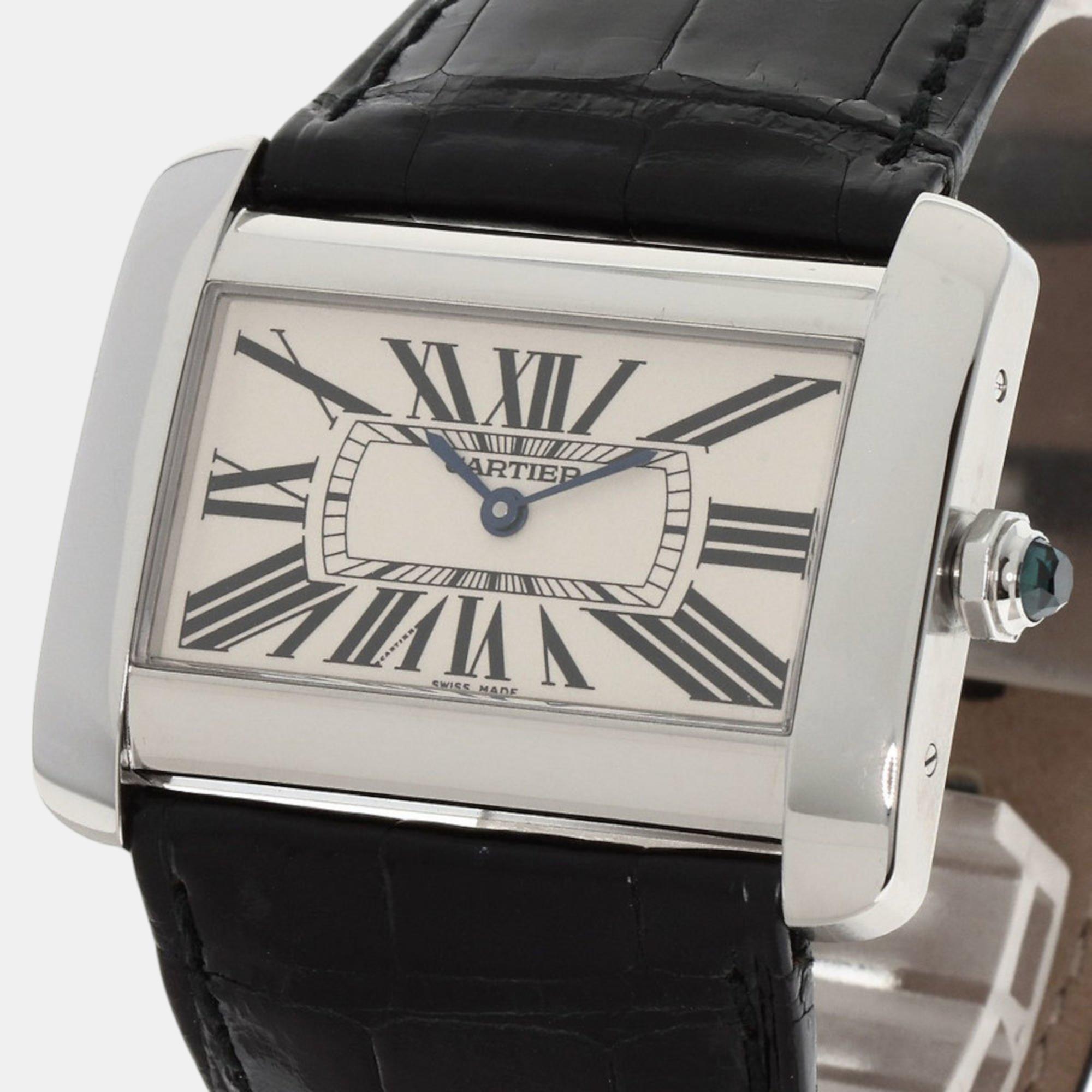 Cartier White Stainless Steel Tank Divan W6300755 Men's Wristwatch 29 Mm