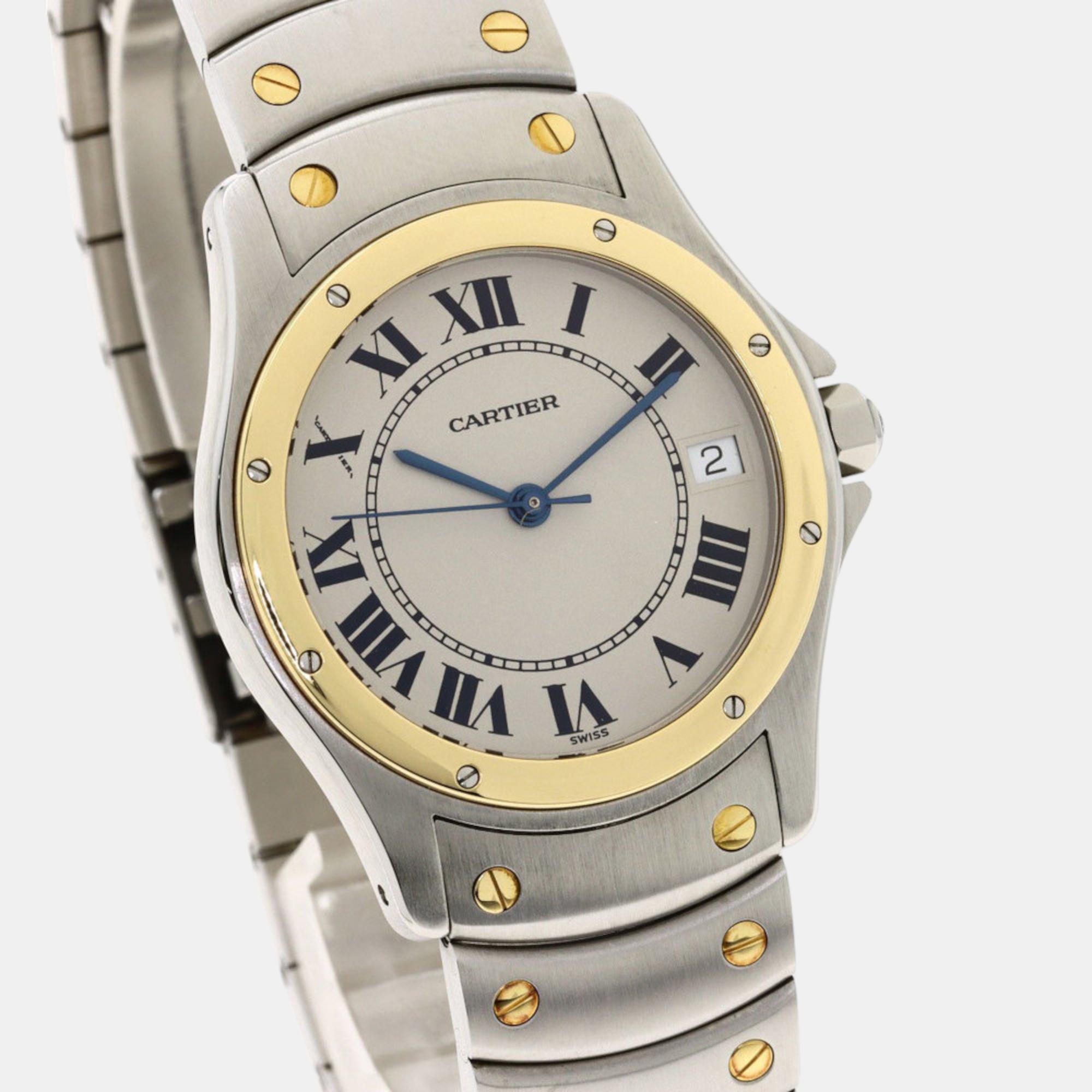 Cartier White 18k Yellow Gold And Stainless Steel Santos Ronde W20036R3 Men's Wristwatch 33 Mm