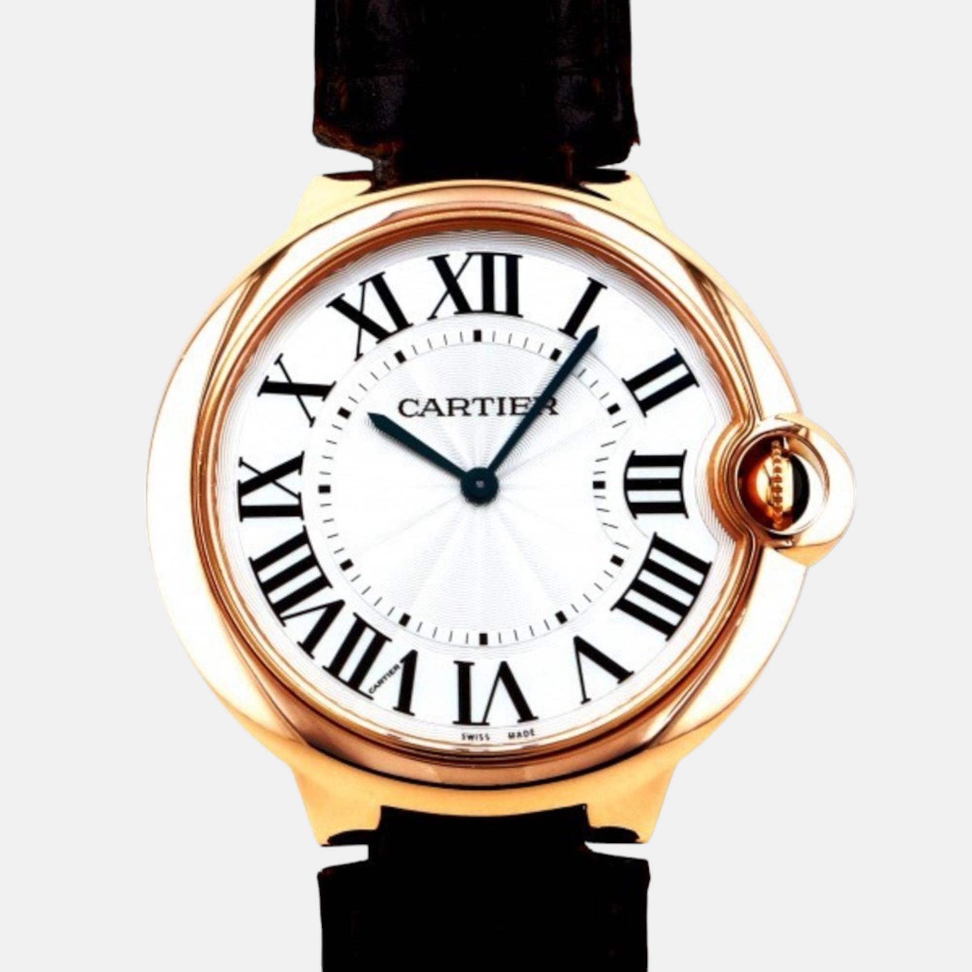 Cartier Silver 18k Rose Gold Ballon Bleu W6920083 Manual Winding Men's Wristwatch 40 Mm