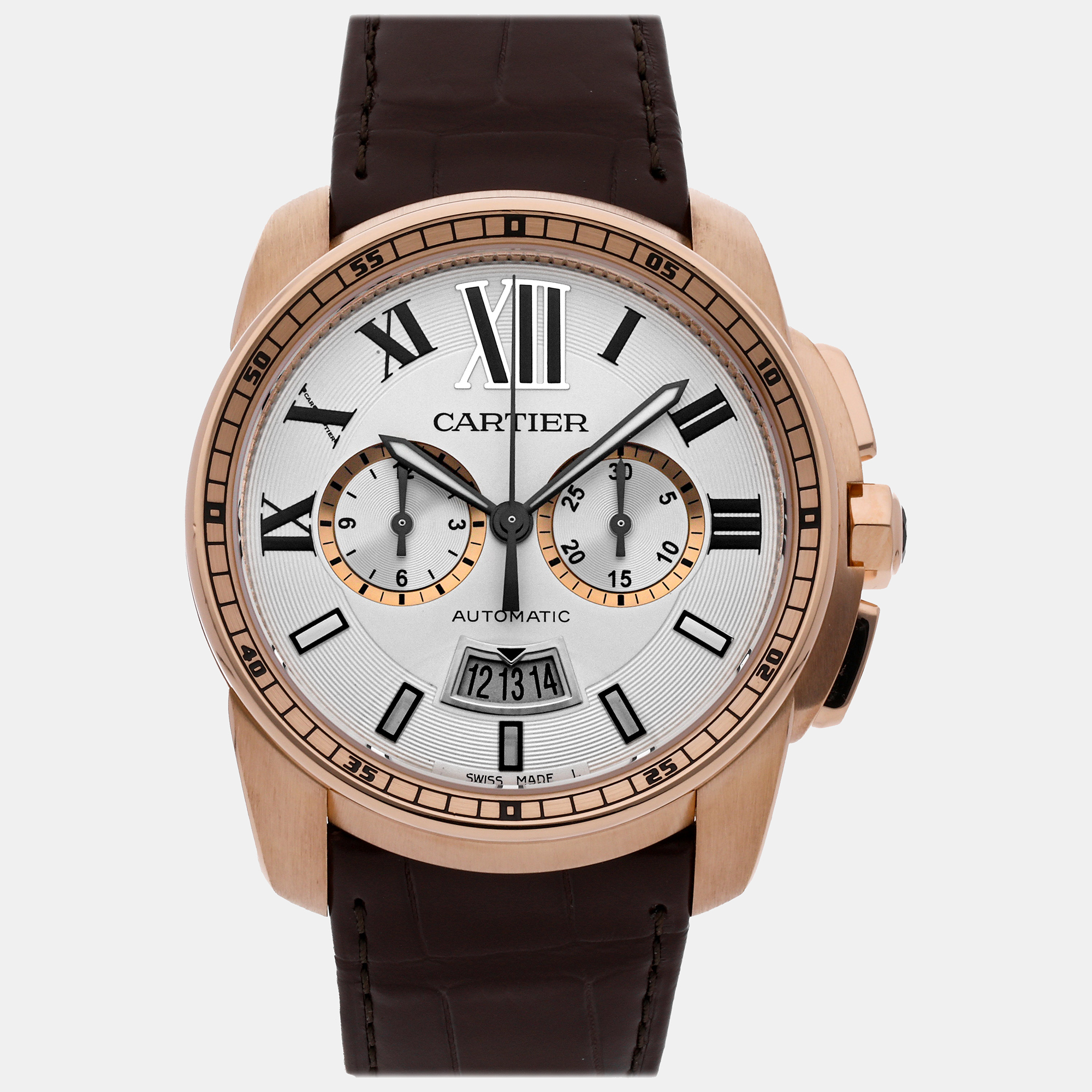 Cartier silver 18k rose gold calibre de cartier w7100044 automatic men's wristwatch 42 mm