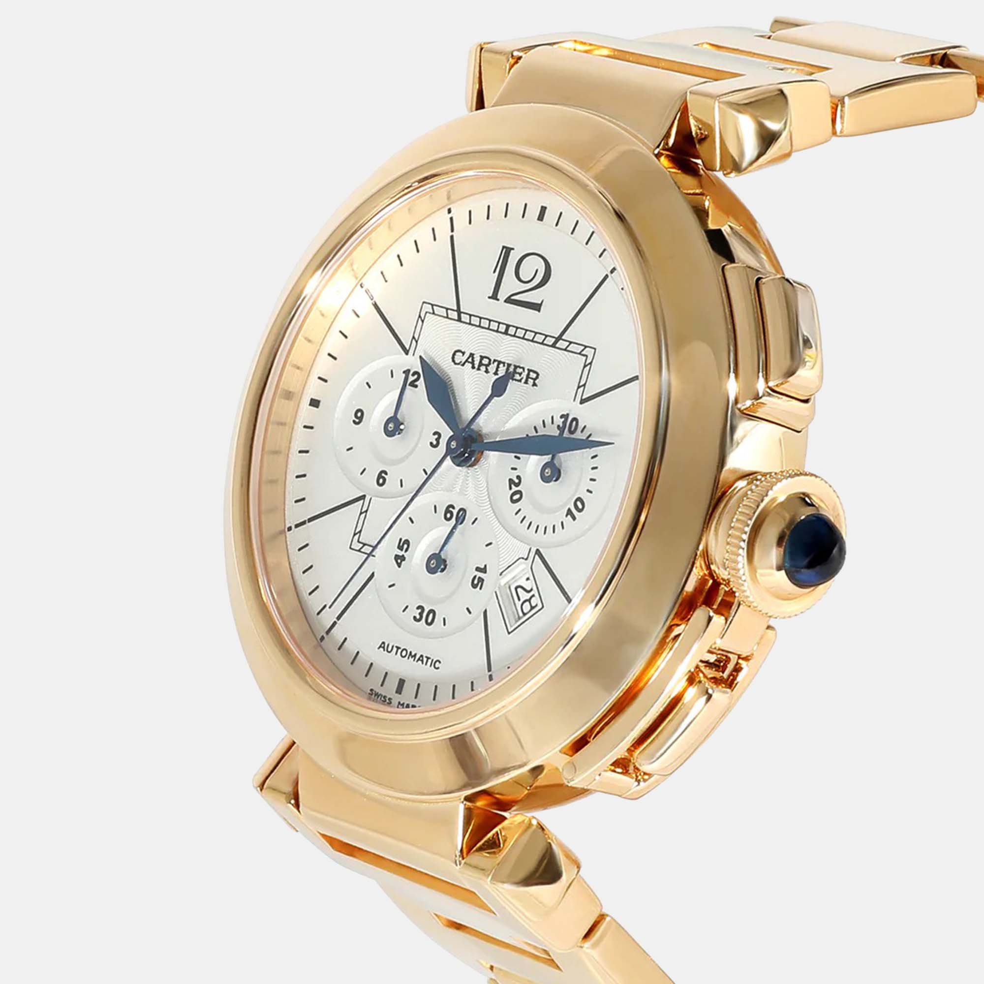Cartier Silver 18k Yellow Gold Pasha W30201H9 Automatic Men's Wristwatch 42 Mm