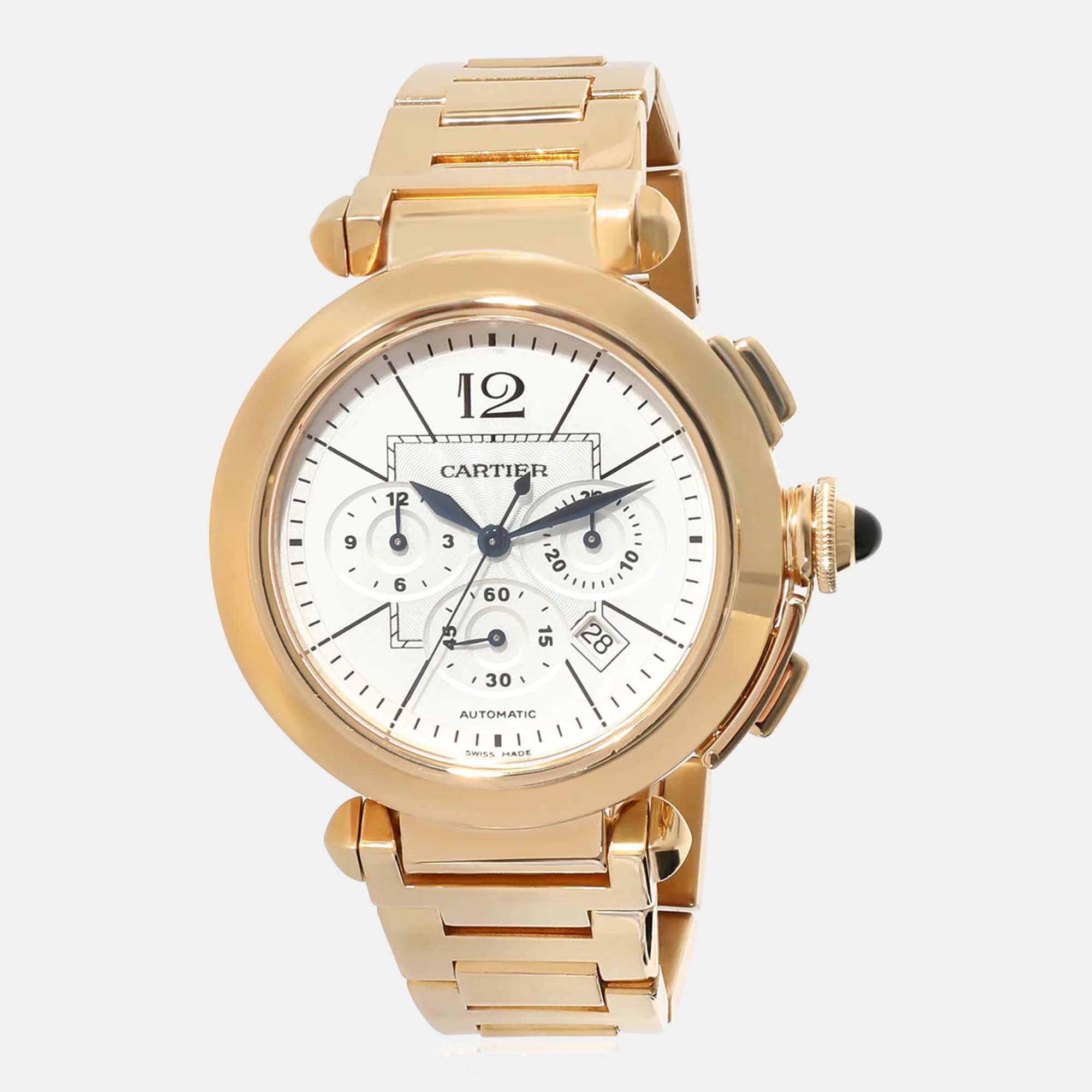 Cartier Silver 18k Yellow Gold Pasha W30201H9 Automatic Men's Wristwatch 42 Mm