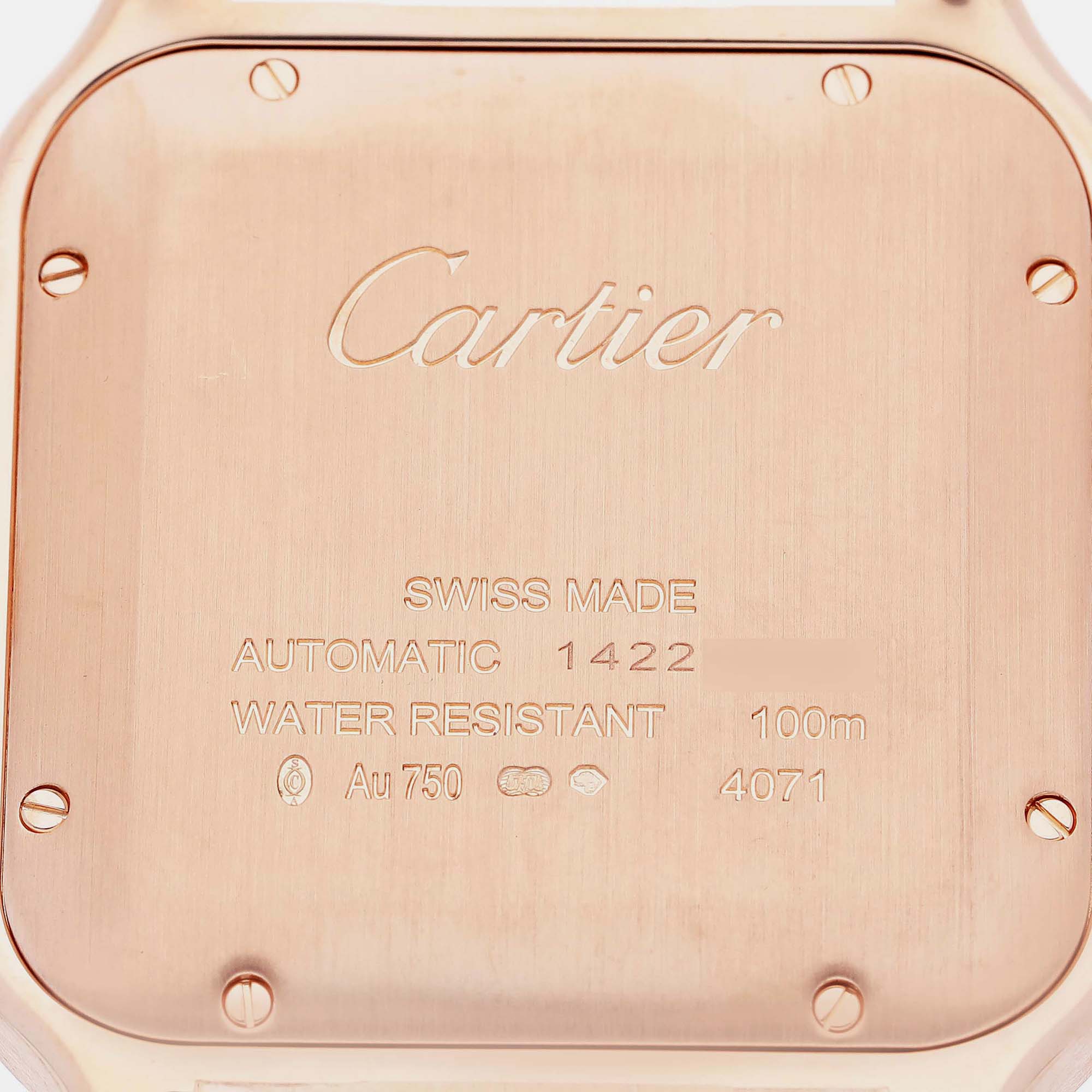 Cartier Santos Large Rose Gold Blue Strap Mens Watch WGSA0019 47.5 Mm X 38 Mm