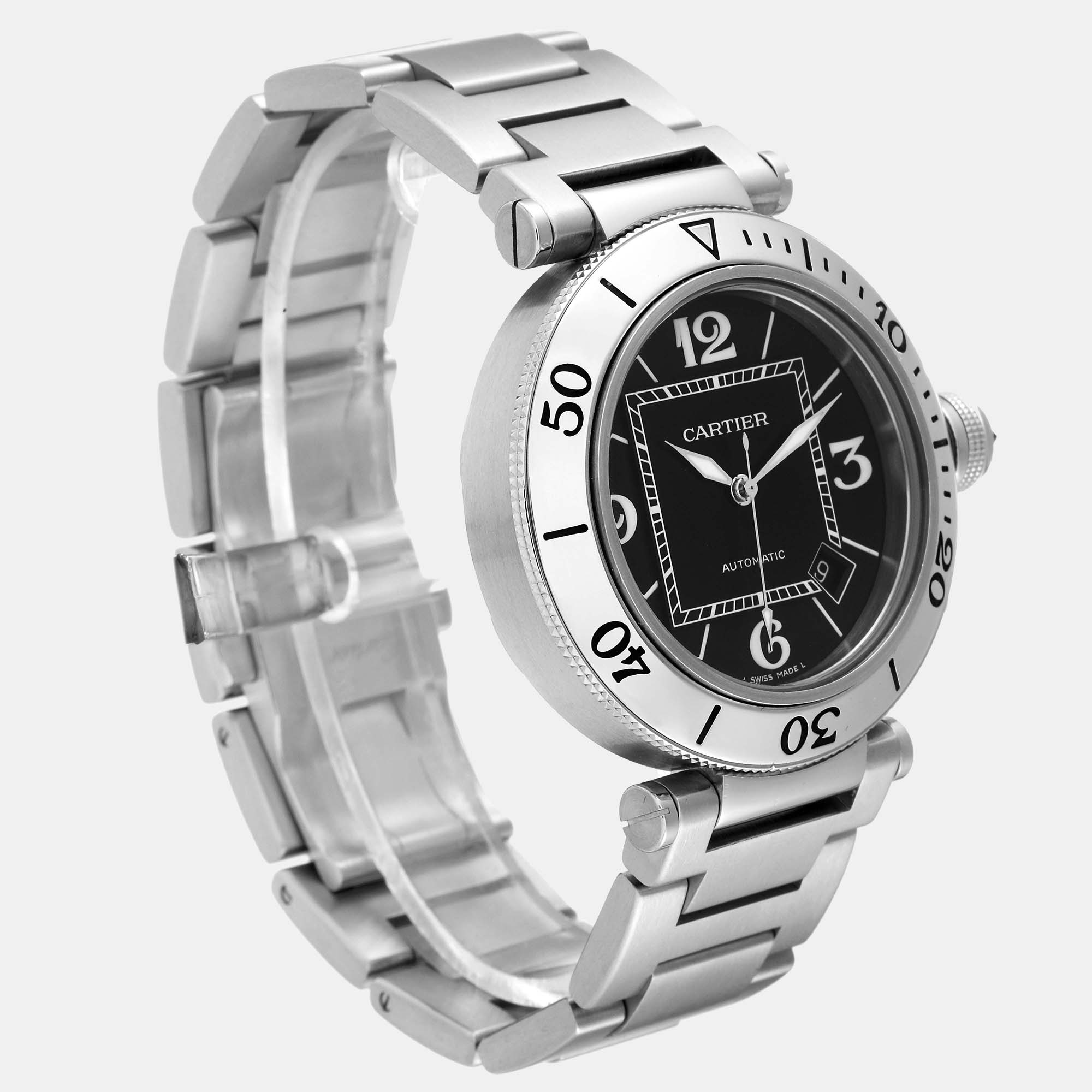 Cartier Pasha Seatimer Black Dial Automatic Steel Mens Watch W31077M7 40.5 Mm