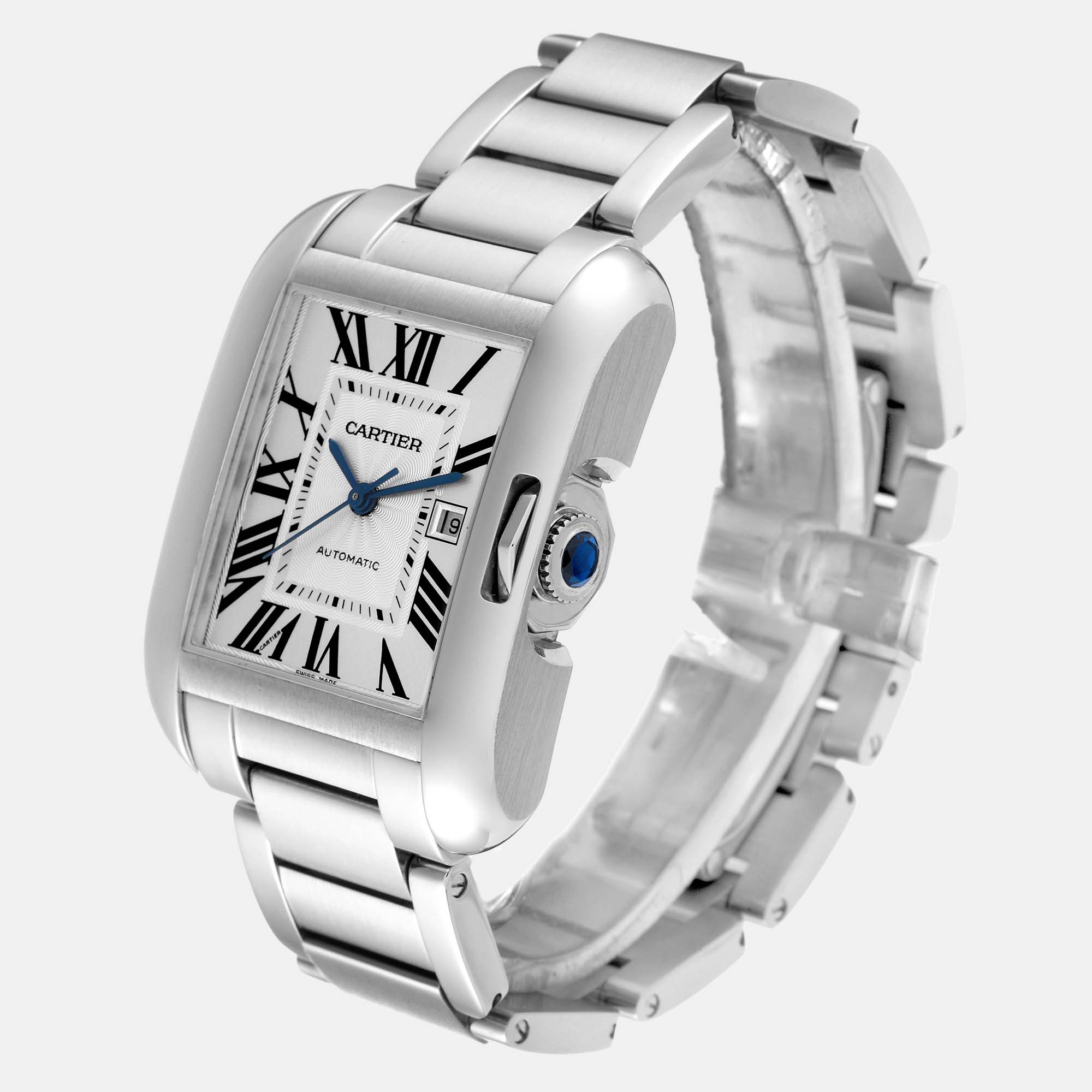 Cartier Tank Anglaise Large Steel Automatic Mens Watch W5310009 39.2 Mm X 29.8 Mm
