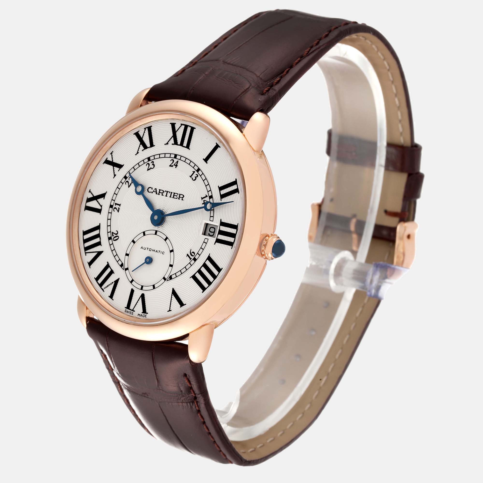 Cartier Ronde Louis Rose Gold Silver Dial Automatic Mens Watch W6801005 40 Mm
