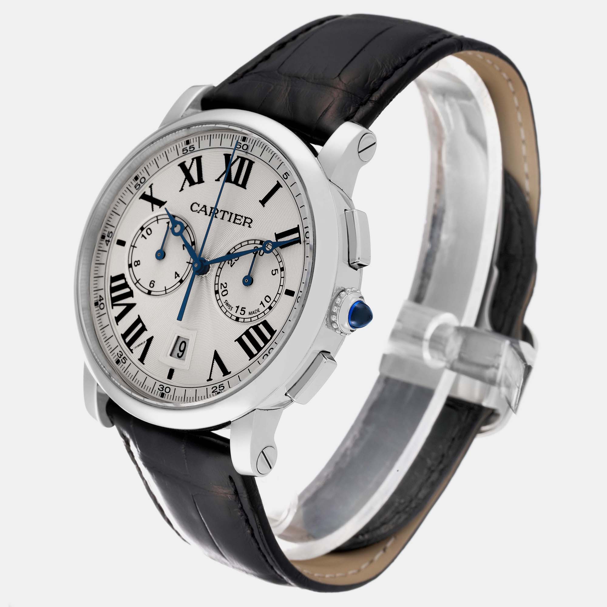 Cartier Rotonde Chronograph Silver Dial Steel Men's Watch WSRO0002 40 Mm