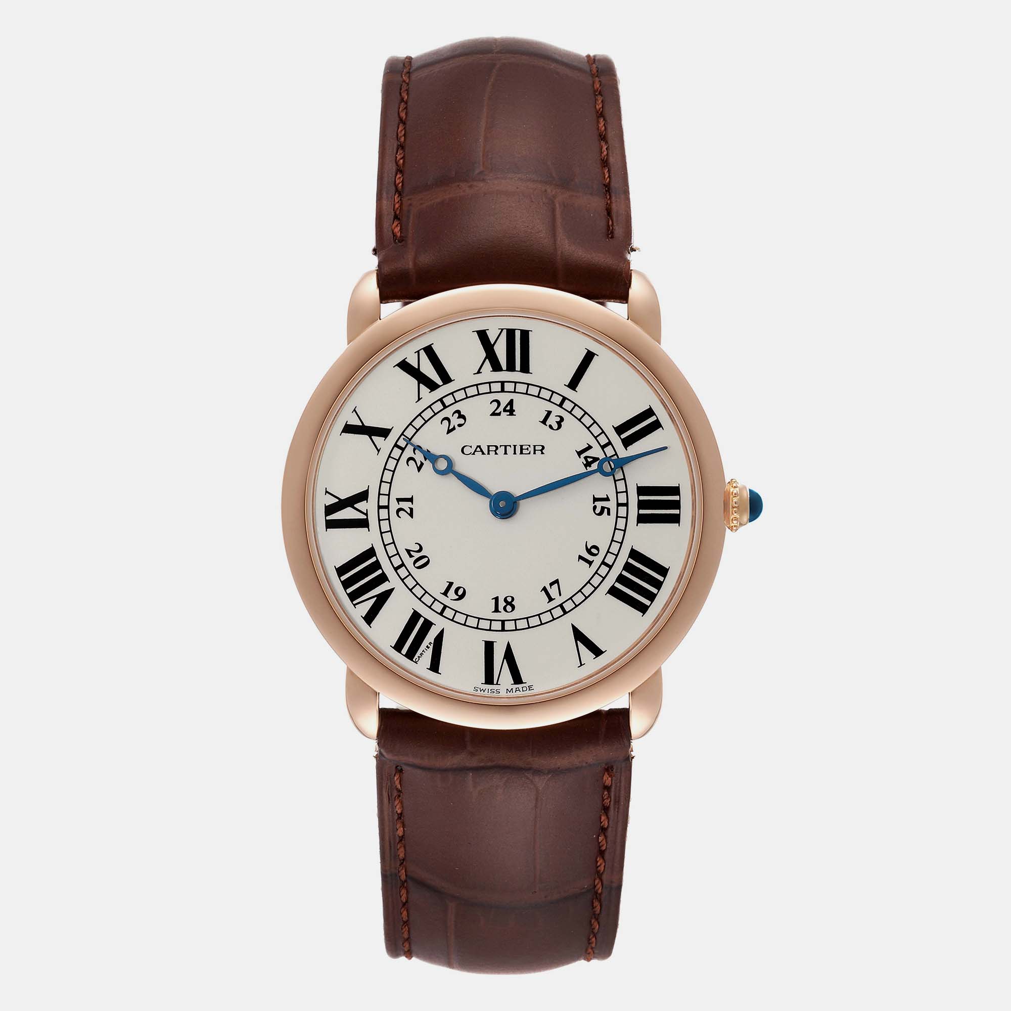 Cartier ronde louis rose gold silver dial mens watch w6800251
