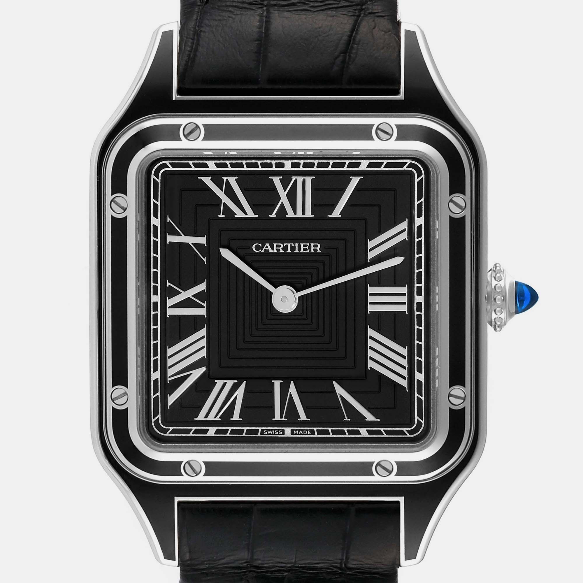 Cartier Santos Dumont Large Black Strap Steel Men's Watch WSSA0046 43.5 X 31.4 Mm