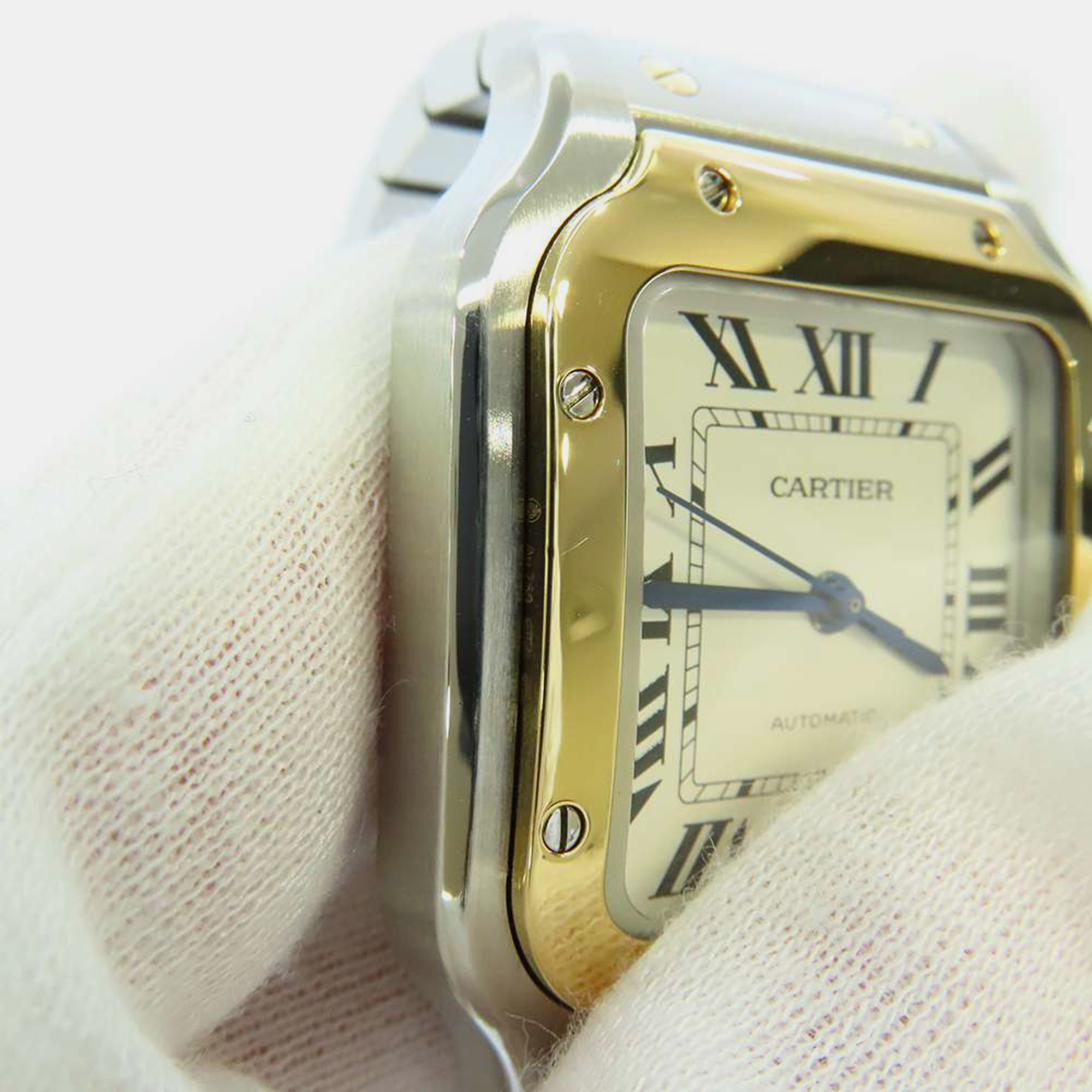 Cartier Silver 18k Yellow Gold And Stainless Steel Santos W2SA0007 Automatic Men's Wristwatch 35 Mm