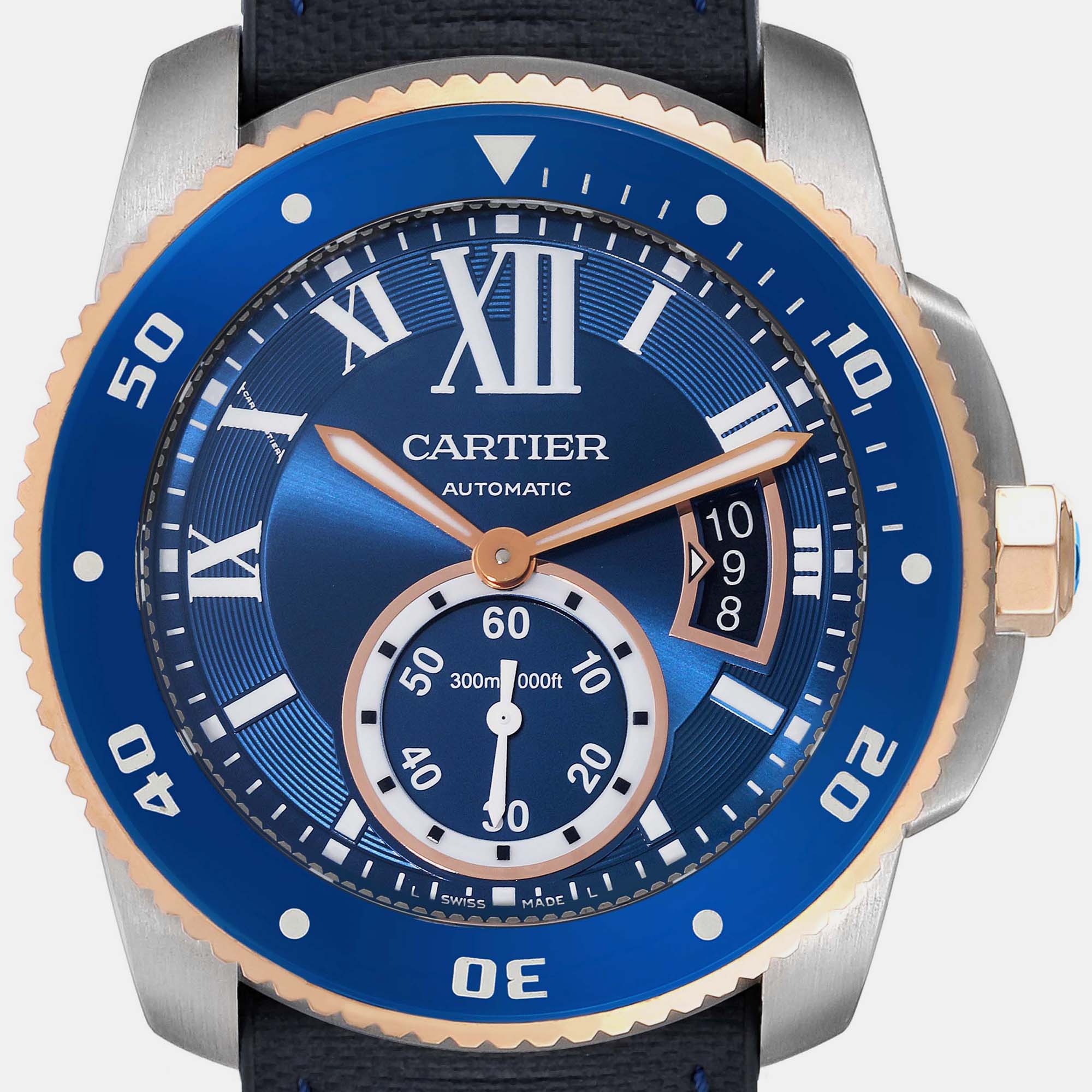 Cartier Calibre Diver Steel Rose Gold Blue Dial Men's Watch W2CA0008 42 Mm